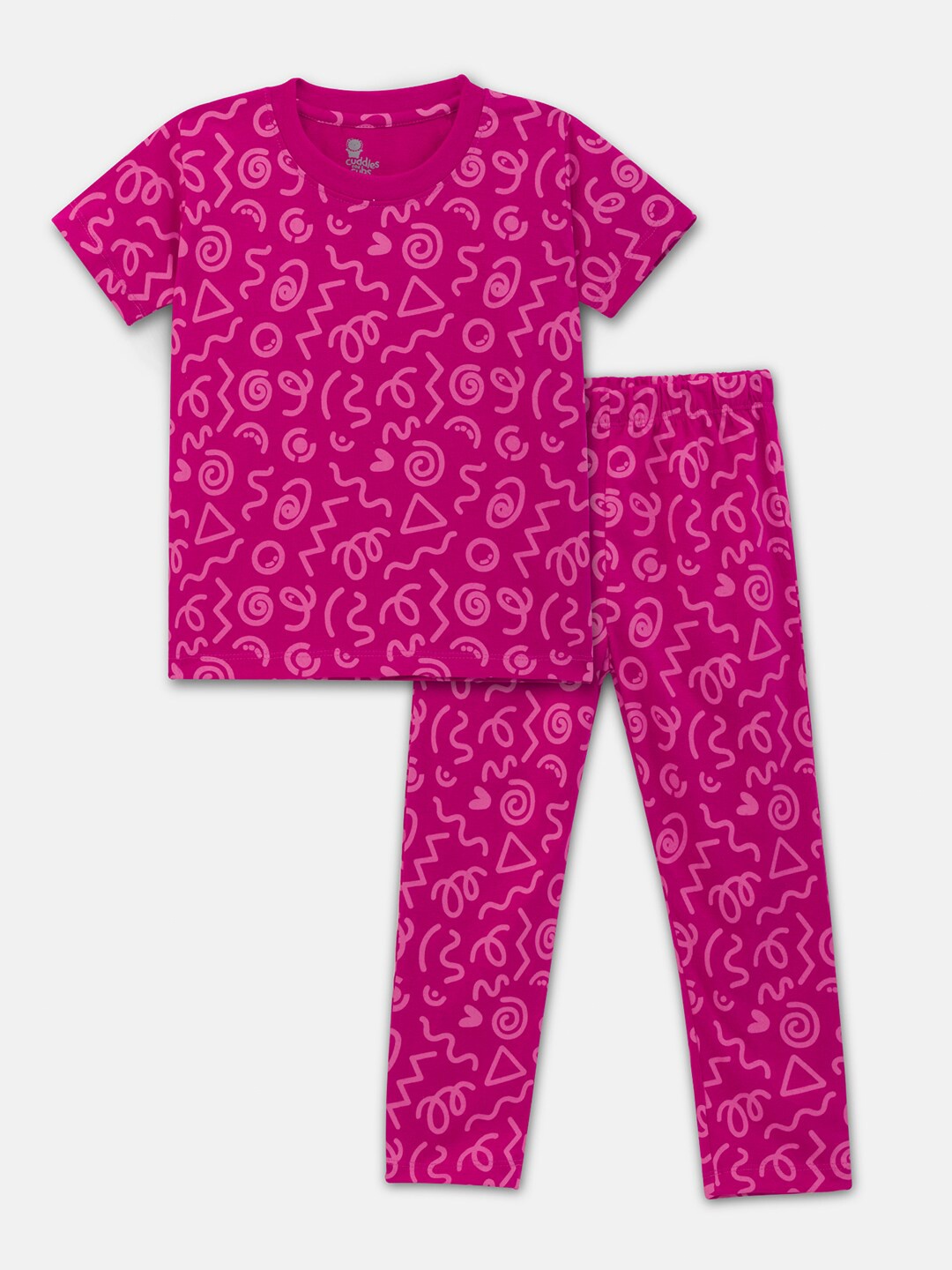 

Cuddles for Cubs Kids Conversational Printed Nightsuit, Fuchsia