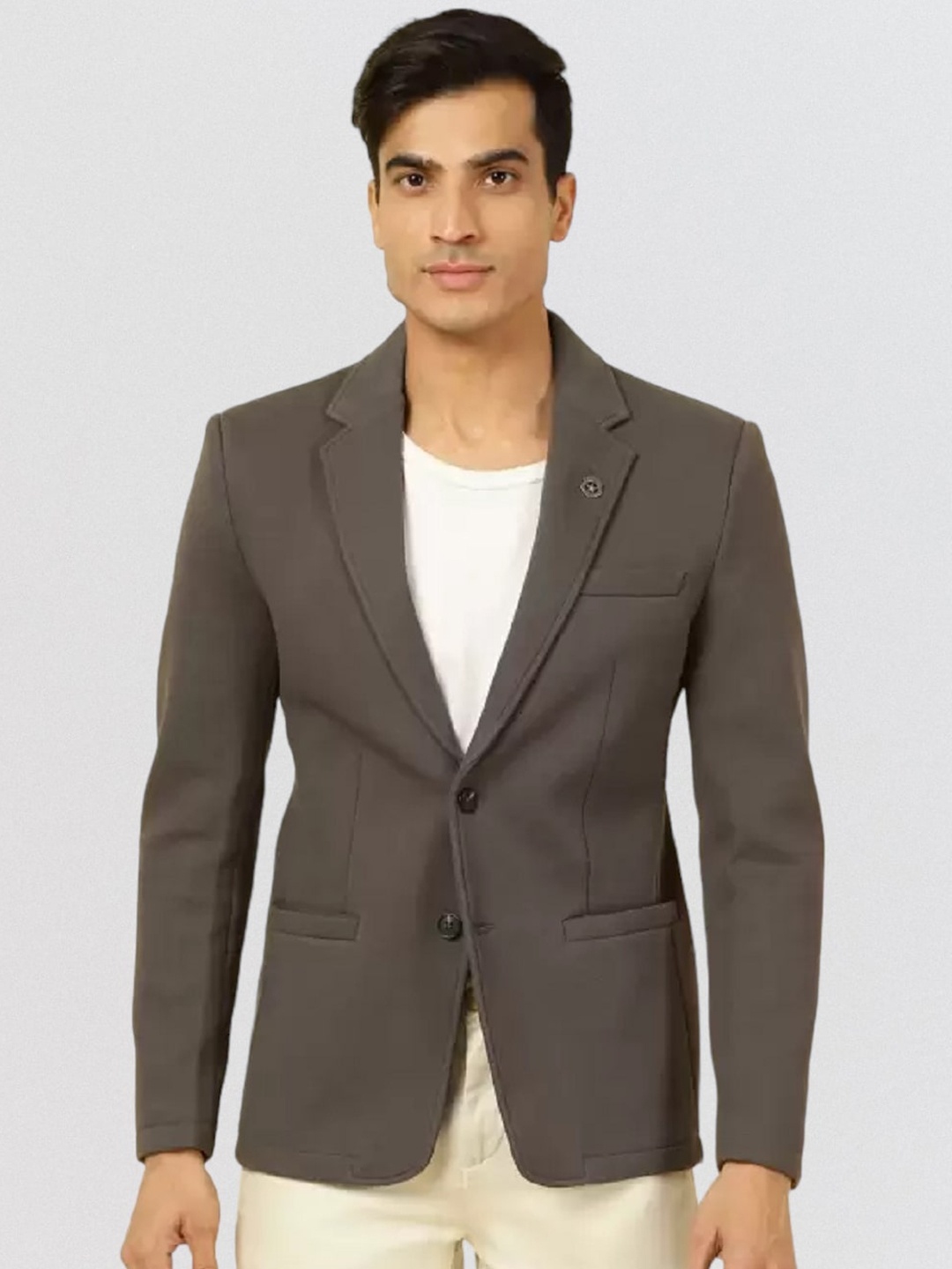 

Fort Collins Notched Lapel Single Breasted Cotton Blazer, Grey