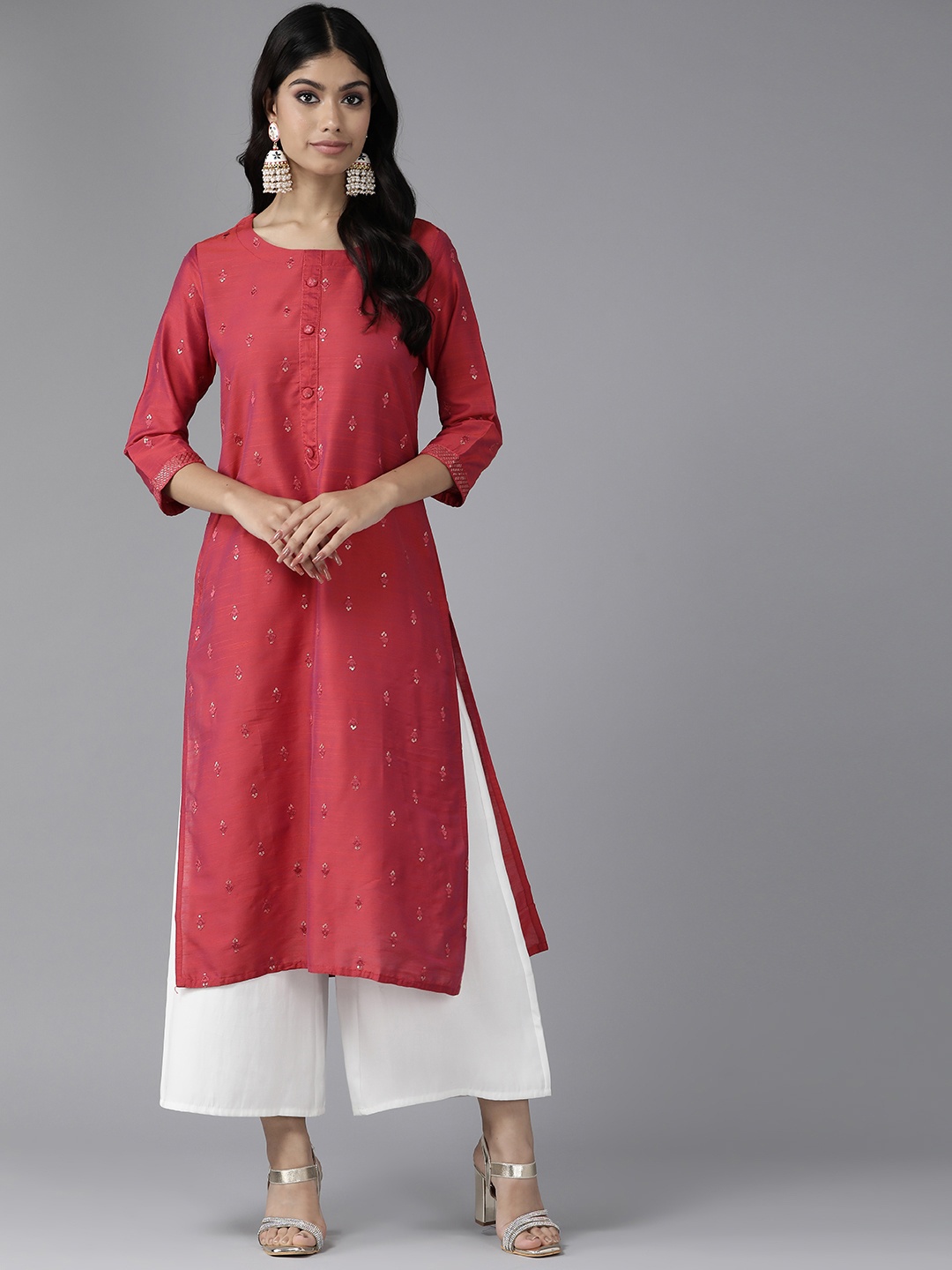 

Aarika Women Red Ethnic Motifs Embroidered Sequinned Kurta