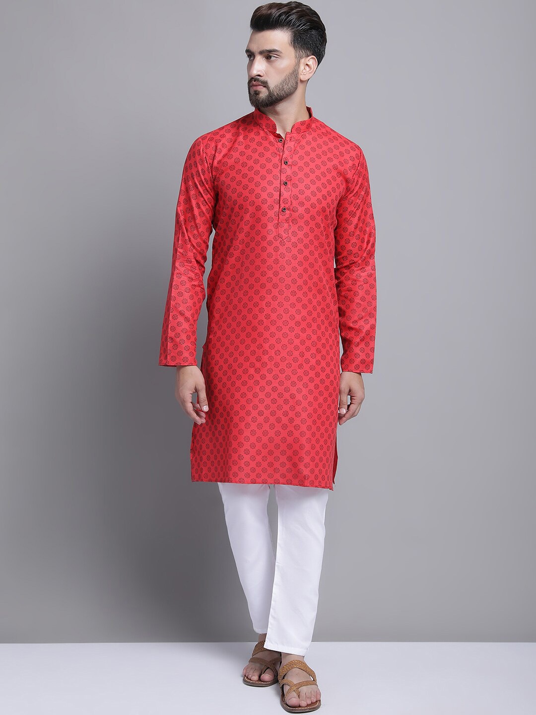 

Armaan Ethnic Ethnic Motifs Printed Mandarin Collar Kurta with Pyjamas, Red