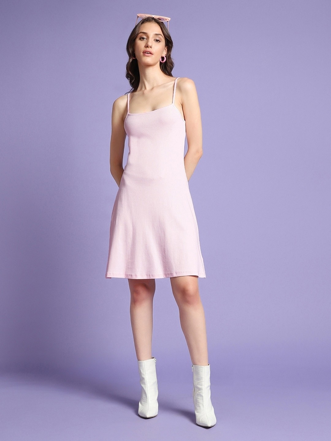 

Bewakoof Pink Shoulder Straps Sleeveless A-Line Dress