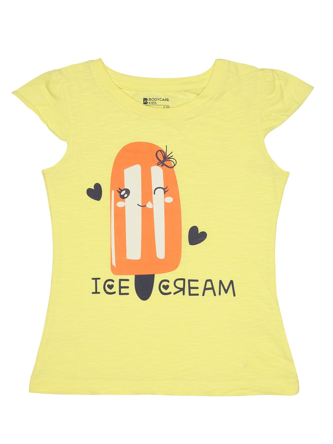 

Bodycare Girls Printed Cap Sleeves Cotton T-shirt, Yellow