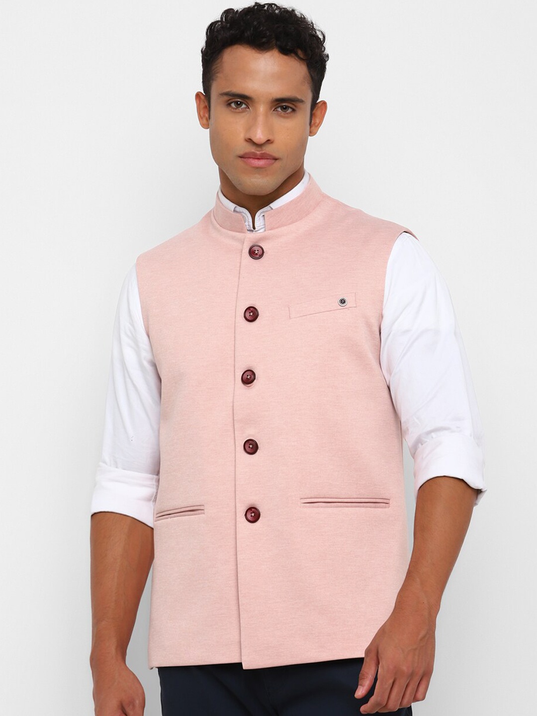 

Skypee Mandarin Collar Corduroy Slim Fit Nehru Jacket, Pink