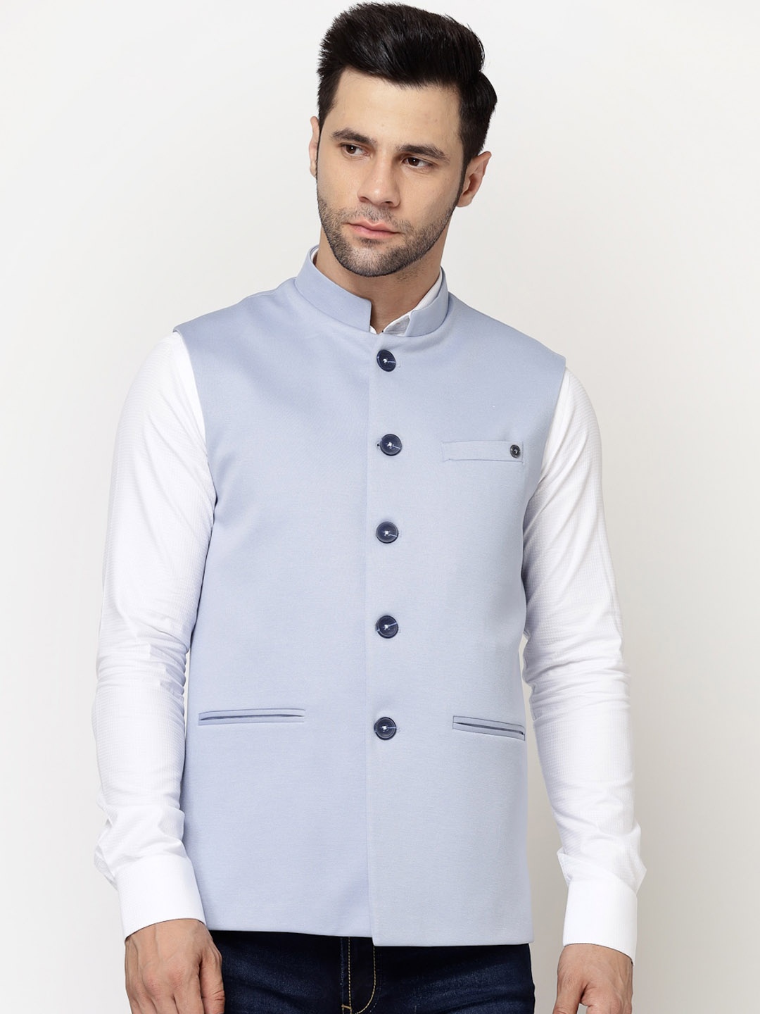 

Spykee Mandarin Collar Slim-Fit Nehru Jacket, Blue