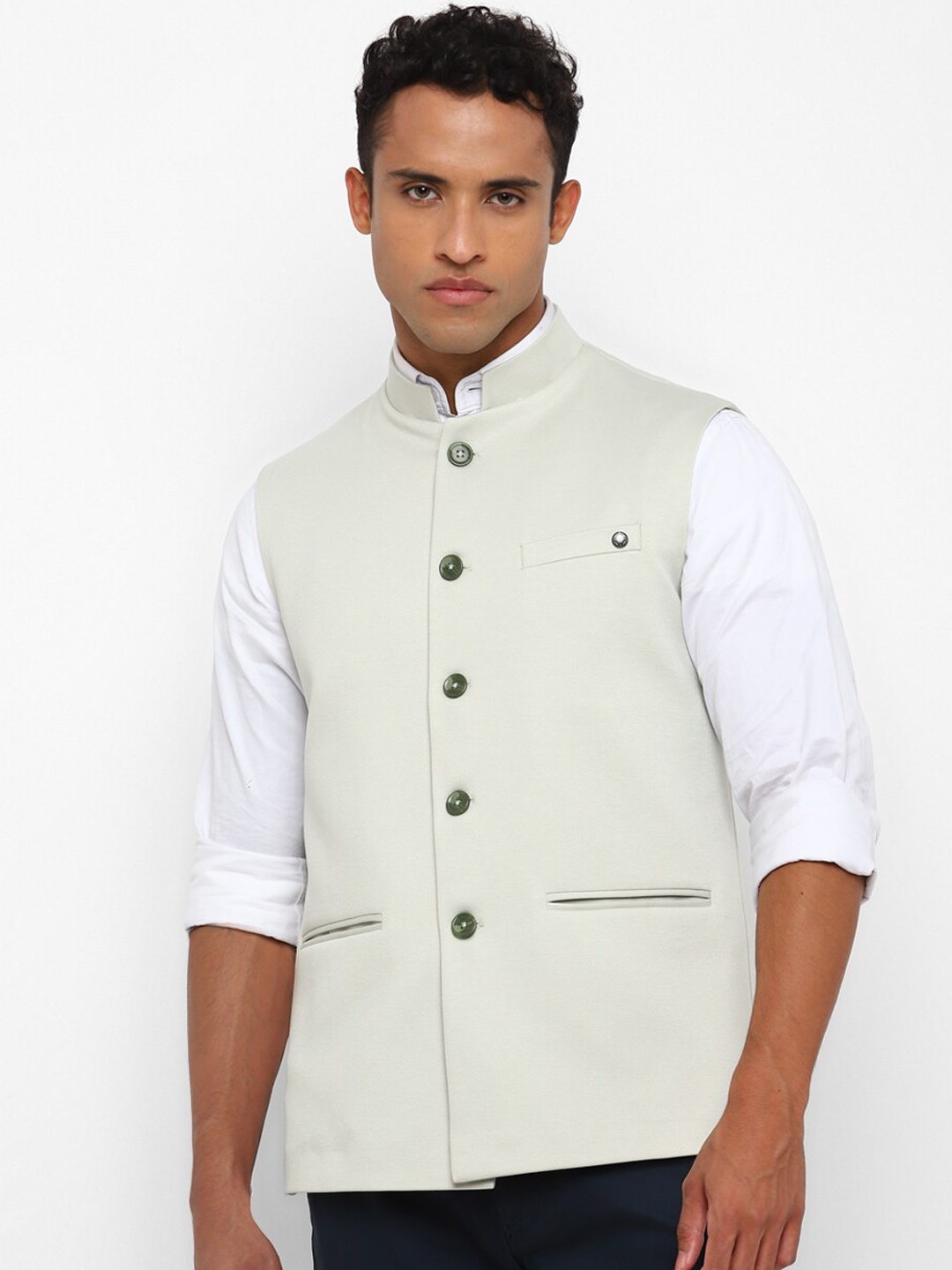 

Skypee Mandarin Collar Slim Fit Nehru Jacket, Green