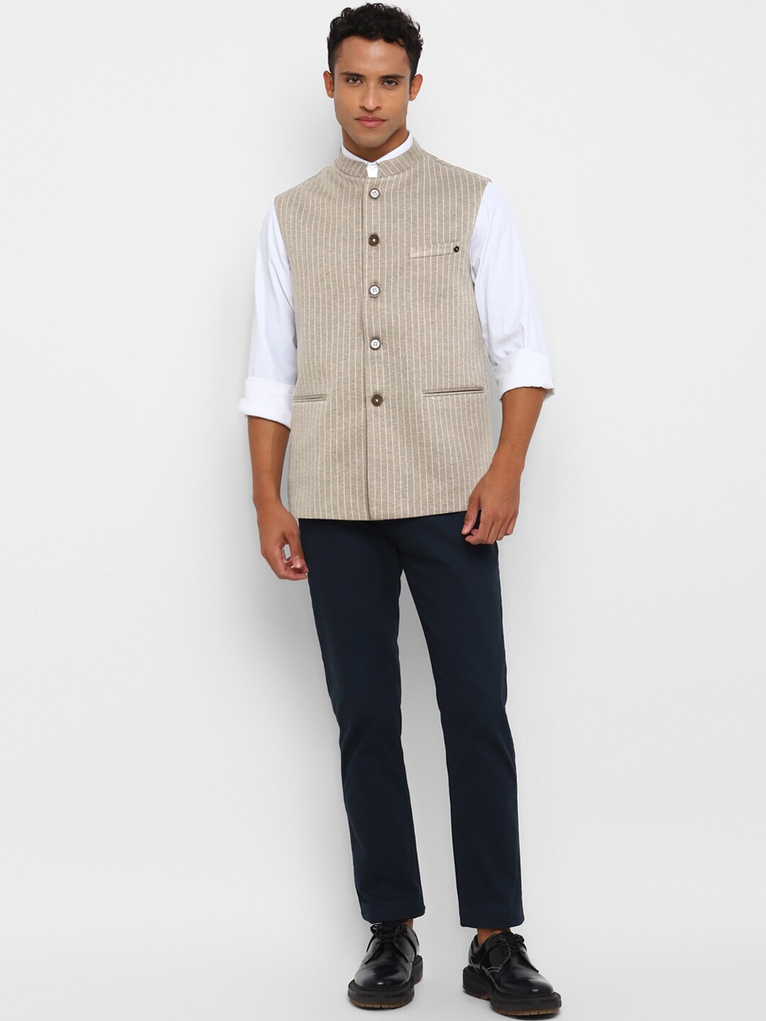 

Skypee Striped Nehru Jacket, Brown
