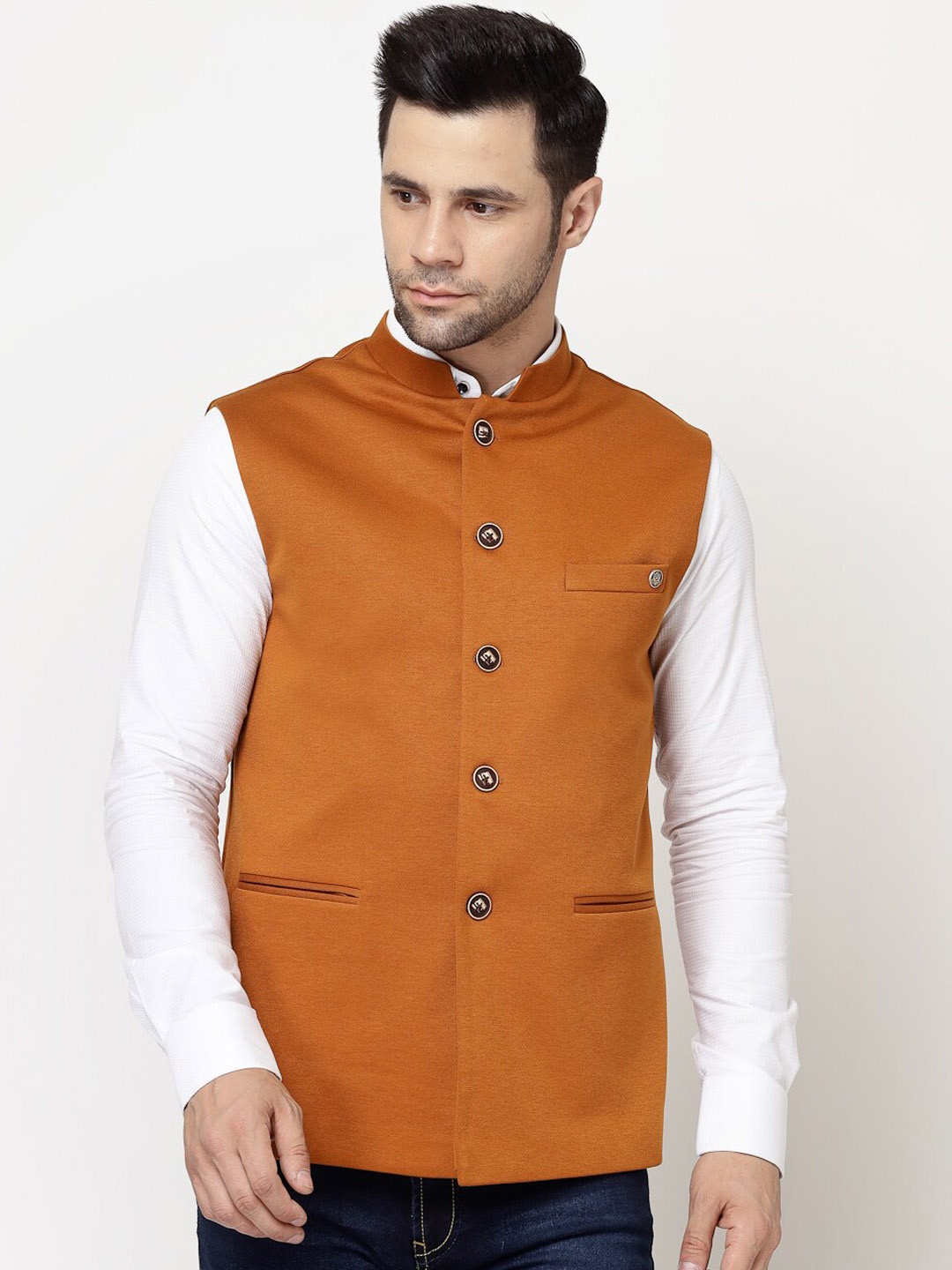

Skypee Mandarin Collar Nehru Jacket, Mustard