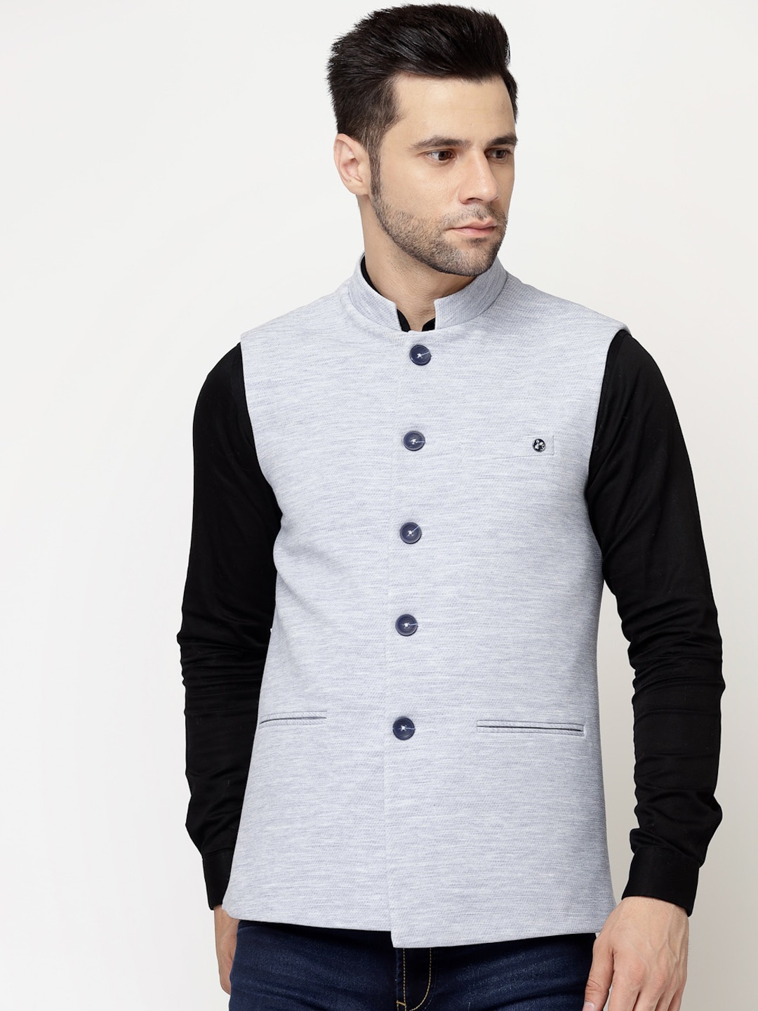 

Skypee Mandarin Collar Nehru Jacket, Blue