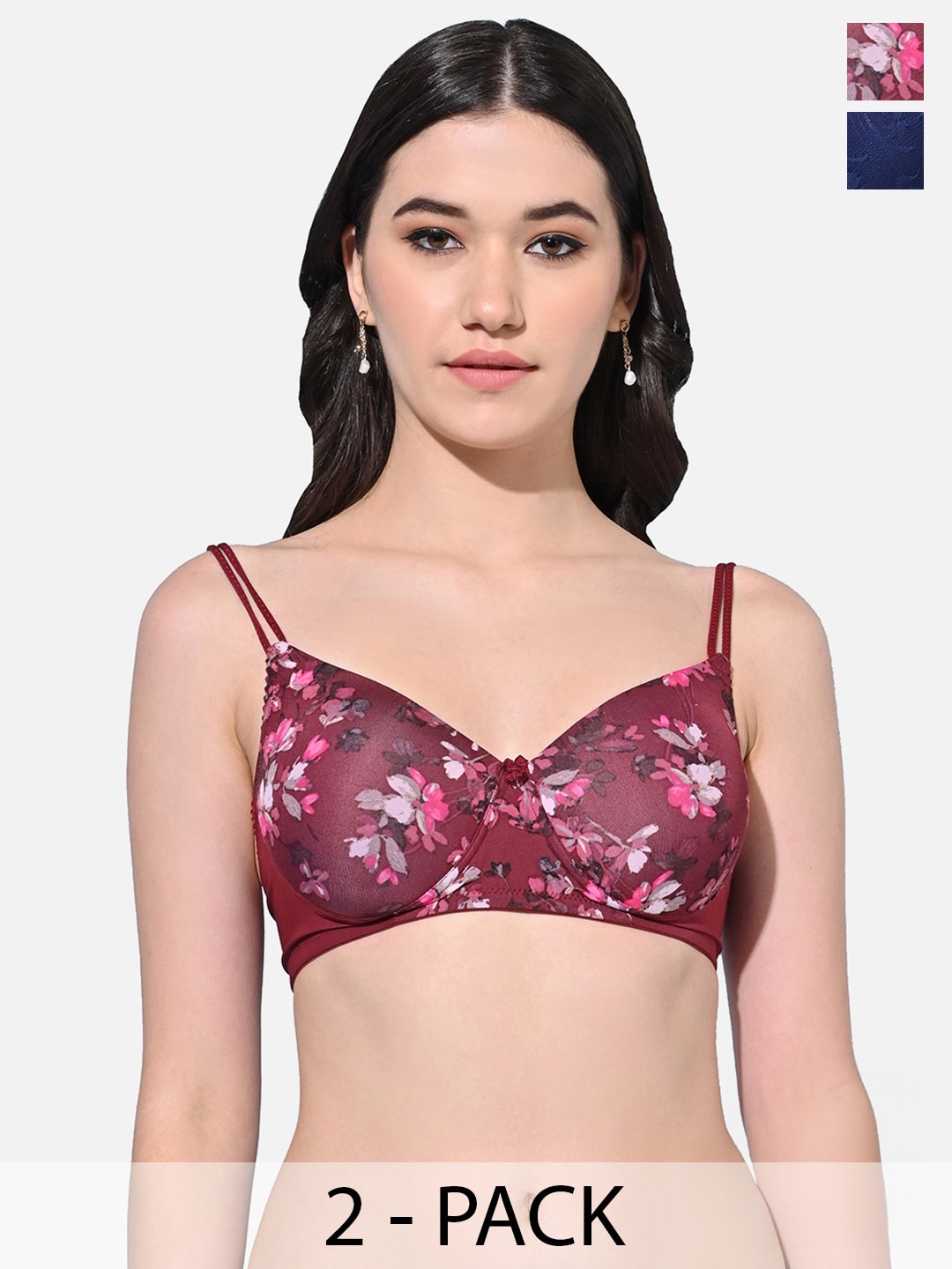

FIMS Pack Of 2 Lightly Padded Seamless Full Coverage Everyday Bra With All Day Comfort, Maroon