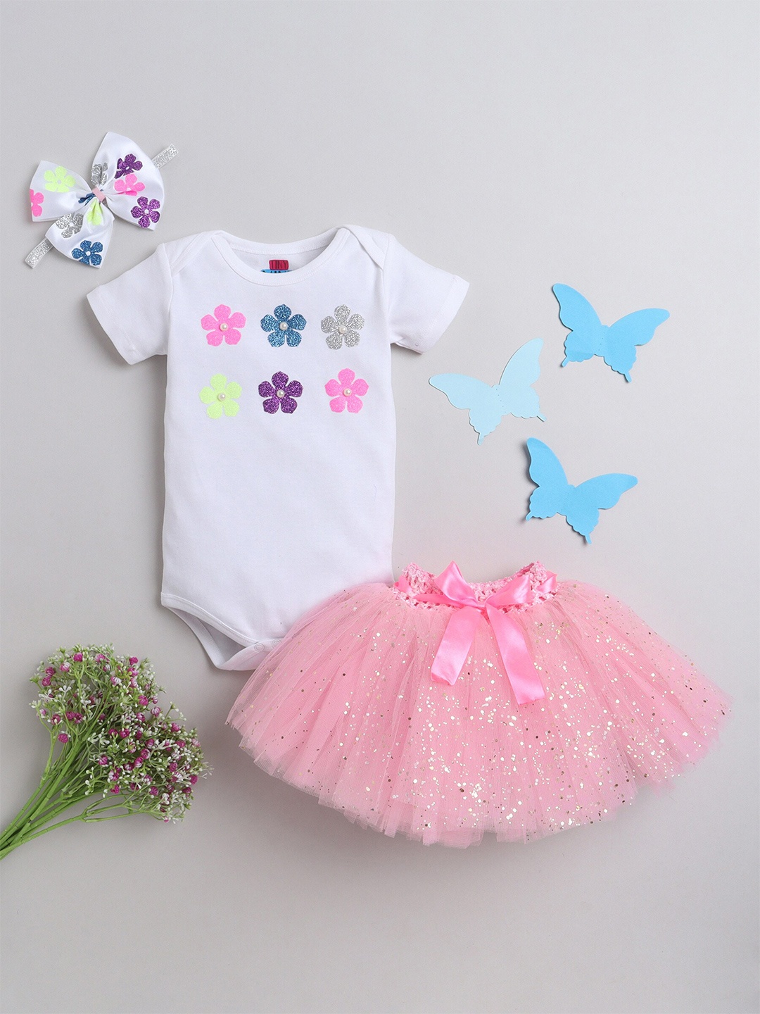 

TINY MINY ME Infants Girls Embellished Top With Skirt, White