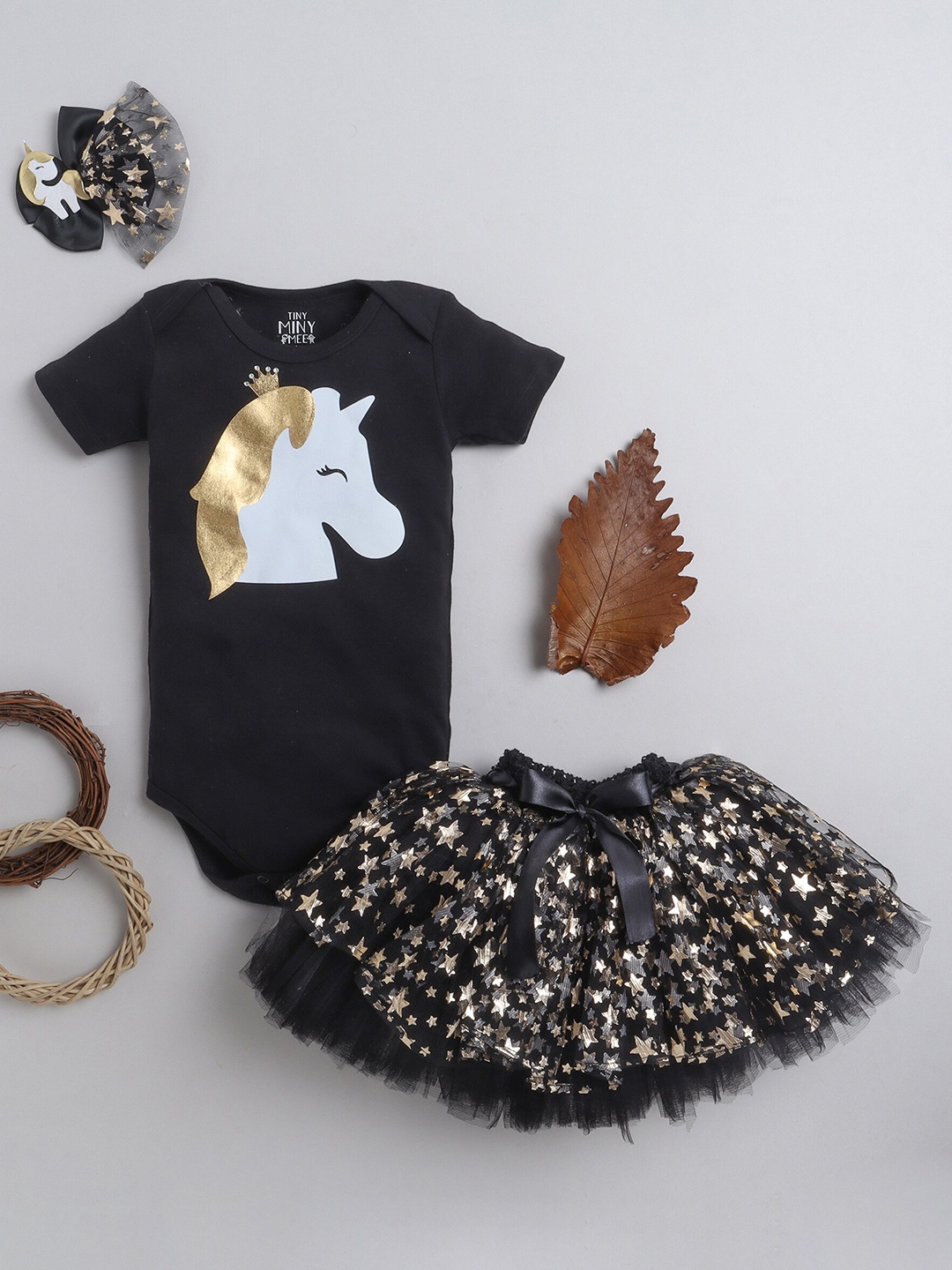 

TINY MINY ME Infants Girls Graphic Printed Bodysuit with Skirt, Black