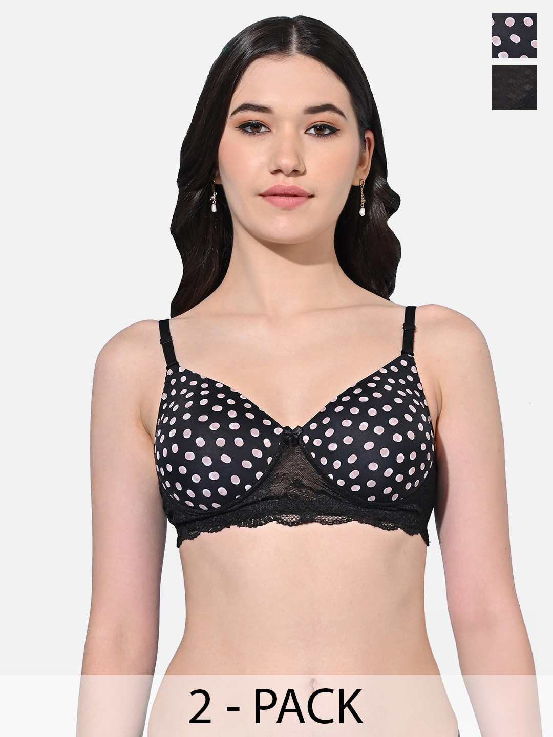 

FIMS Pack Of 2 Lightly Padded Seamless Full Coverage Everyday Bra With All Day Comfort, Black
