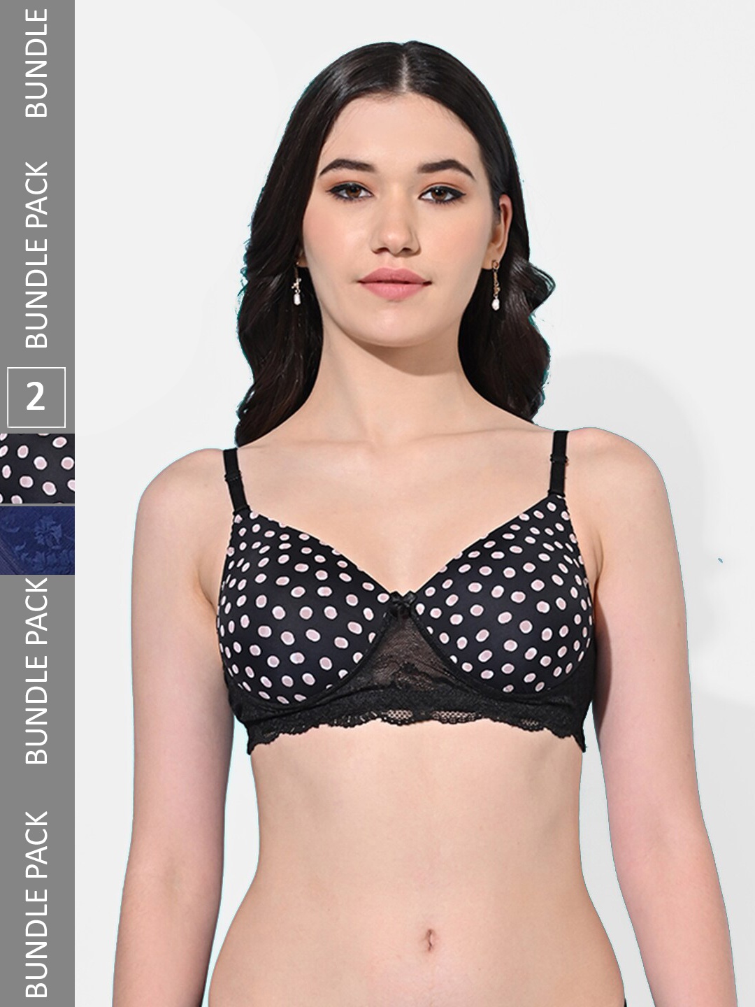 

FIMS Pack Of 2 Printed Full Coverage Lightly Padded Bra BRA_SLK-V_Black_SLK