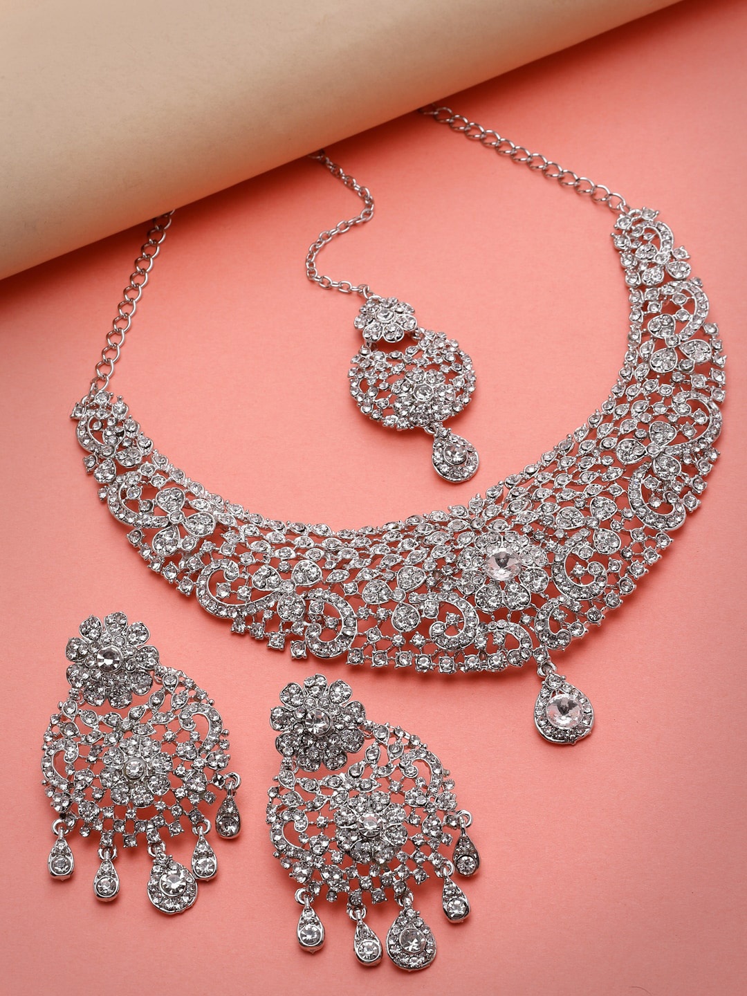 

Sukkhi Rhodium-Plated AD Studded Jewellery Set, Silver