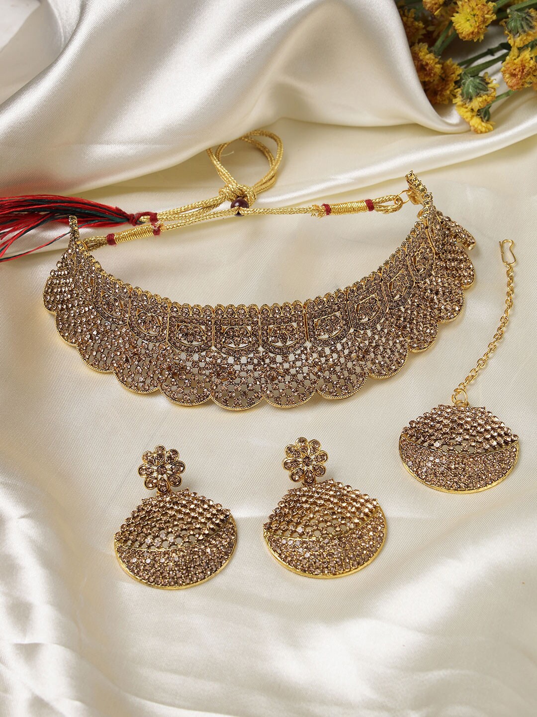 

Sukkhi Gold-Plated AD Studded Choker Necklace Jewellery Set