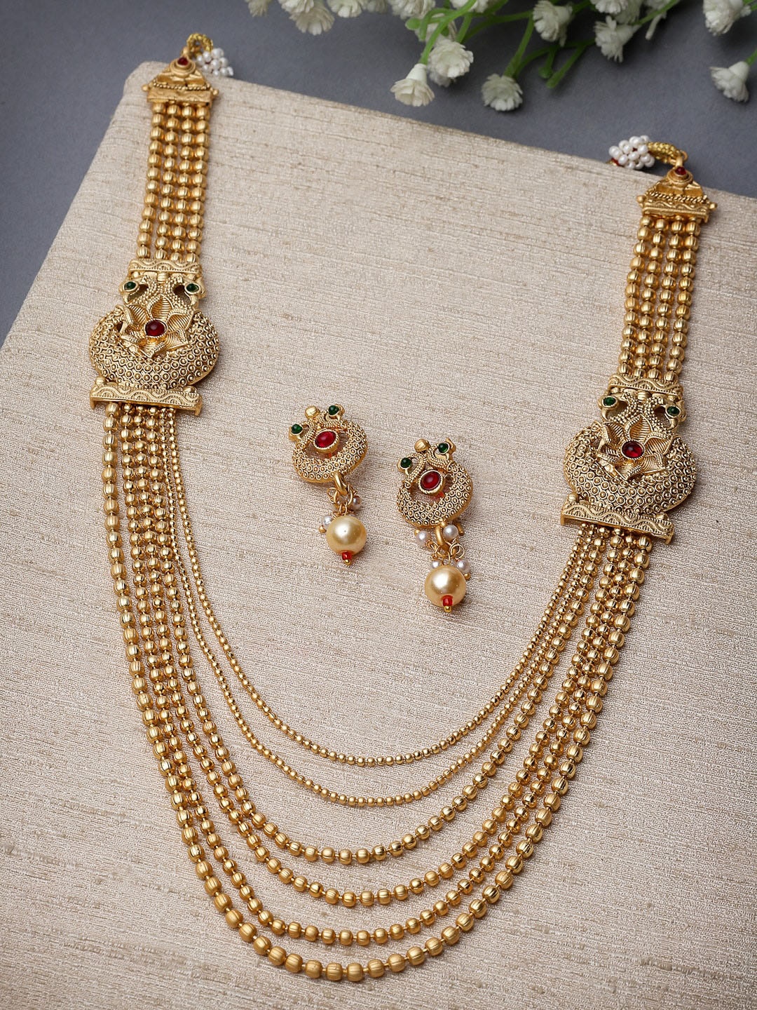 

Sukkhi Gold-Plated Kundan Studded Multistring Necklace Jewellery Set