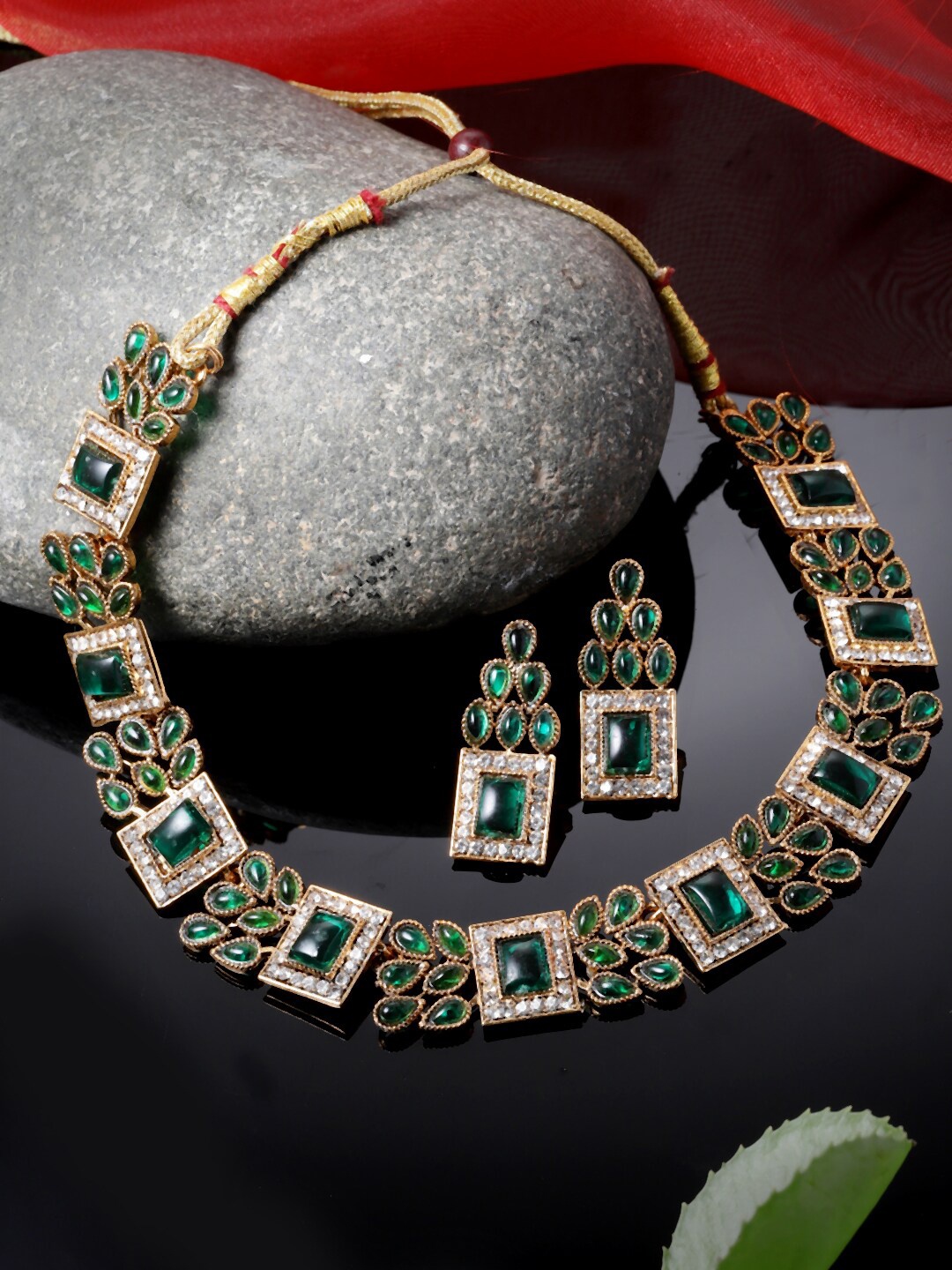 

Sukkhi Gold-Plated American Diamond Jewellery Set, Green