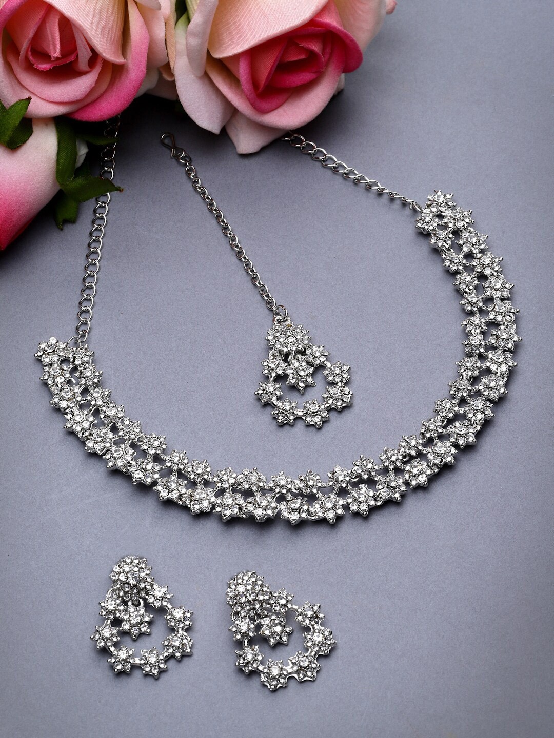 

Sukkhi Rhodium-Plated Stone-Studded Choker Set, Silver