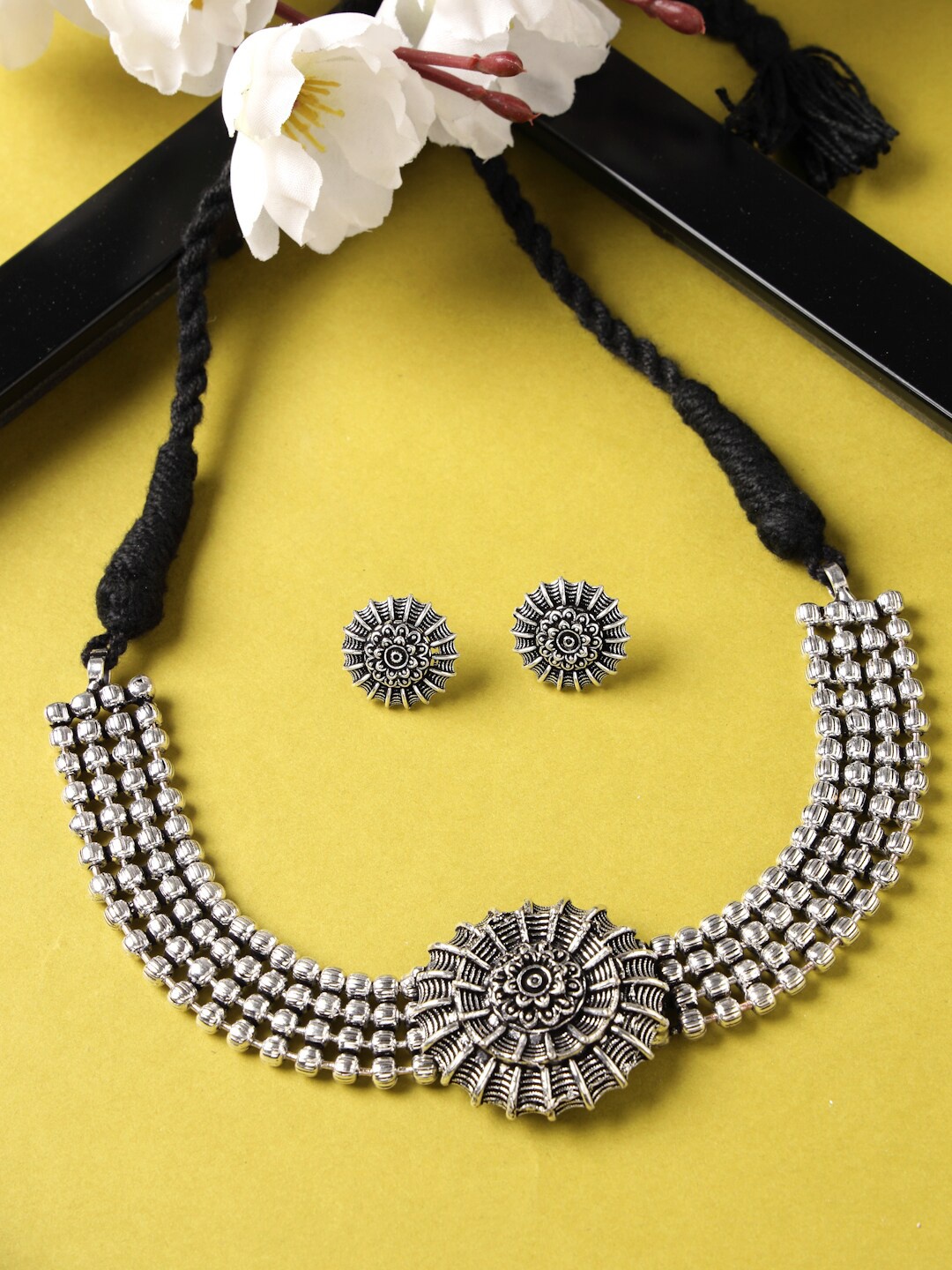 

Sukkhi Rhodium Plated Oxidised Jewellery Set, Silver