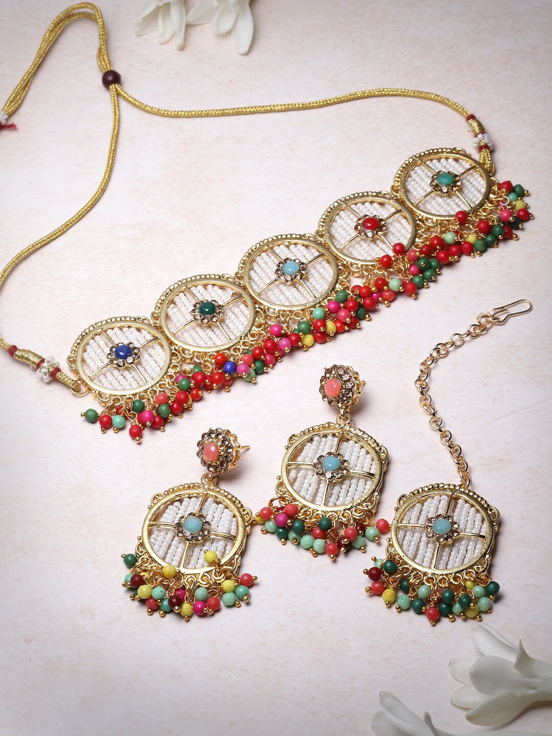 

Sukkhi Gold-plated Stone-Studded & Beaded Jewellery Set, Multi