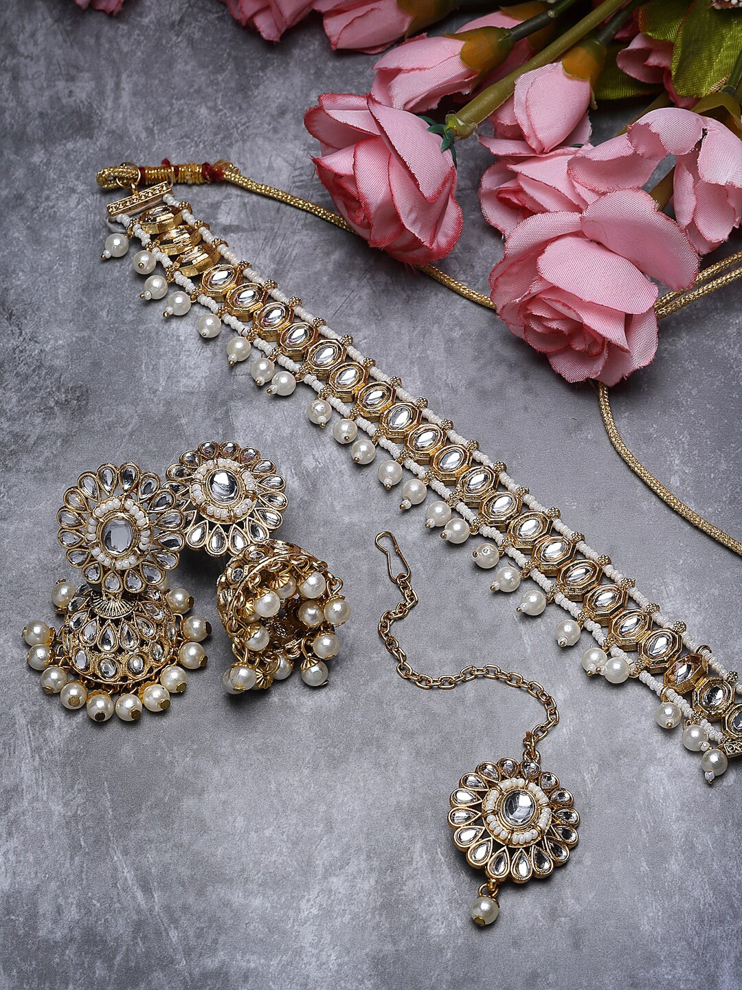 

Sukkhi Gold-Plated Kundan-Studded & Beaded Jewellery Set With Maangtikka