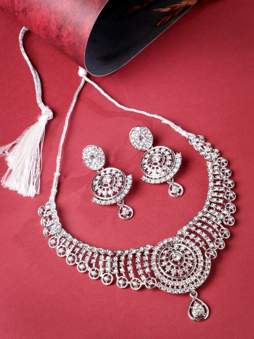 

Sukkhi Rhodium-Plated AD-Studded Jewellery Set, Silver