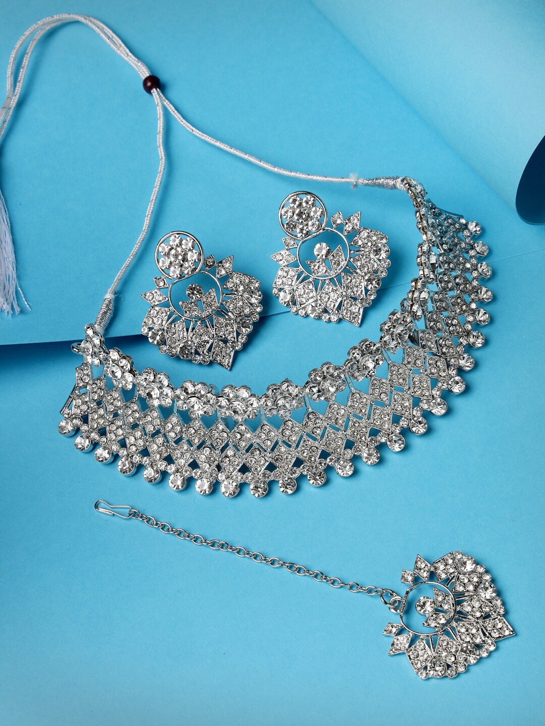 

Sukkhi Rhodium-Plated AD Stone Studded Jewellery Set, Silver