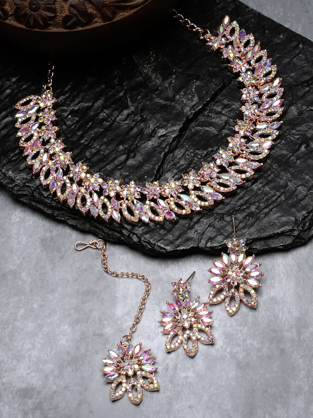 

Sukkhi Rose Gold-Plated AD-Studded Jewellery Set