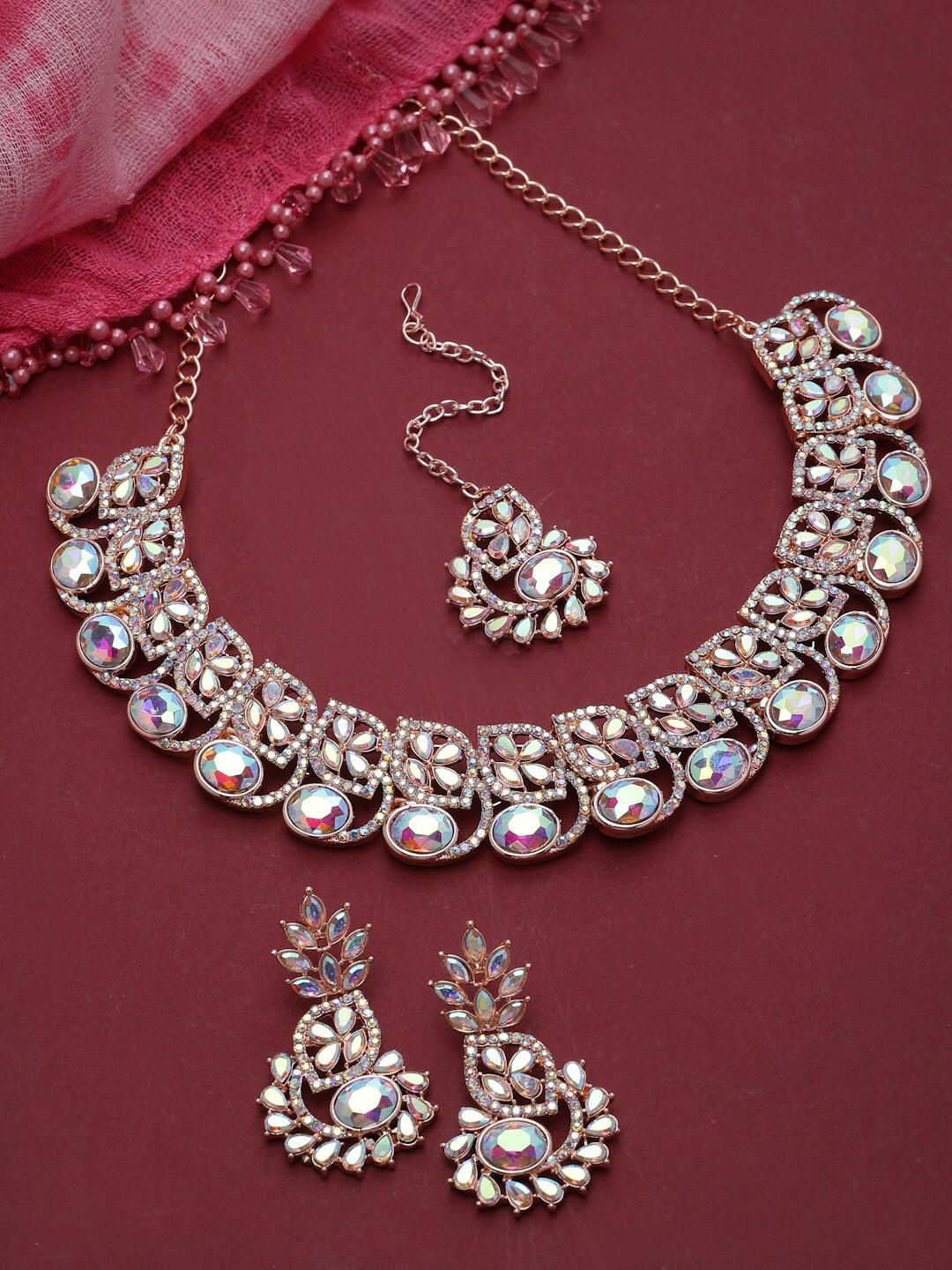 

Sukkhi Rose Gold-Plated Stone-Studded Jewellery Set