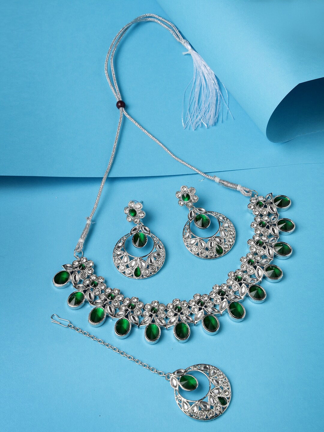 

Sukkhi Rhodium-Plated Stone-Studded Jewellery Set, Silver