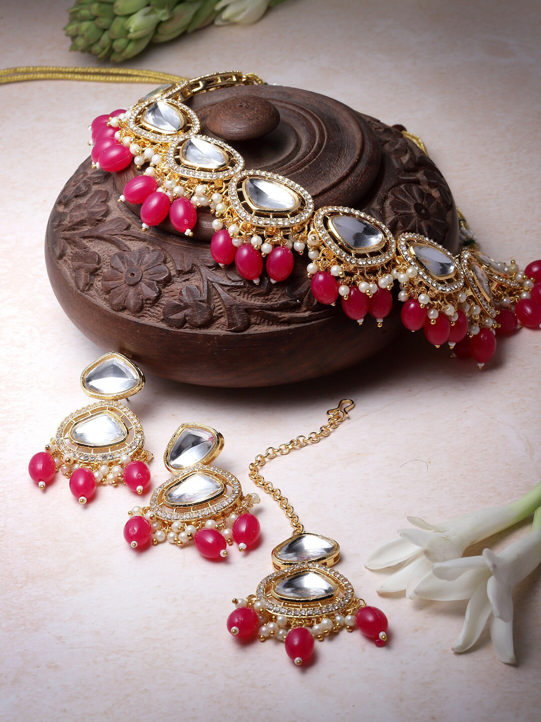 

Sukkhi Gold-Plated AD-Studded & Beaded Jewellery Set