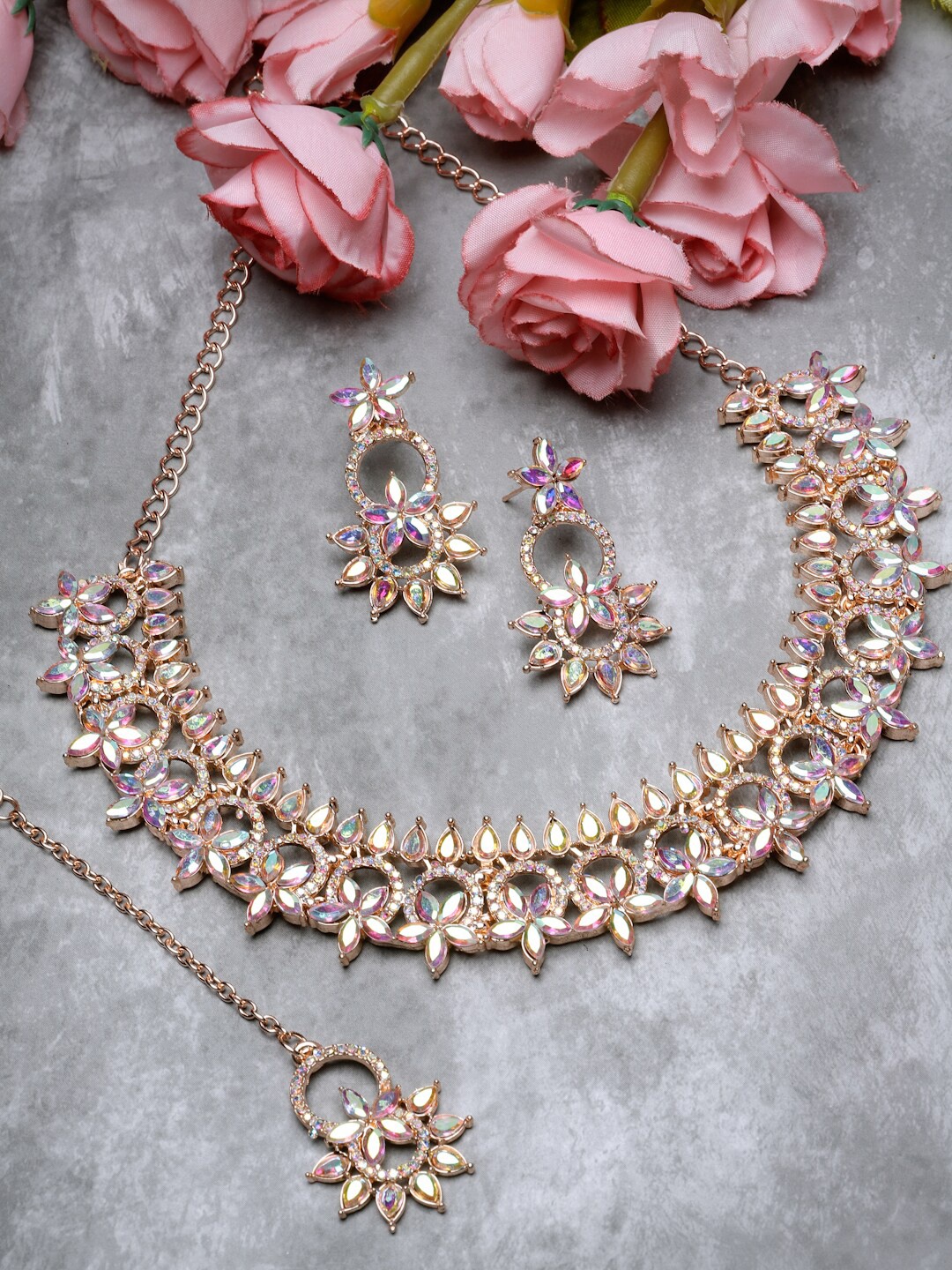 

Sukkhi Gold-Plated Stone-Studded Jewellery Set, Rose gold