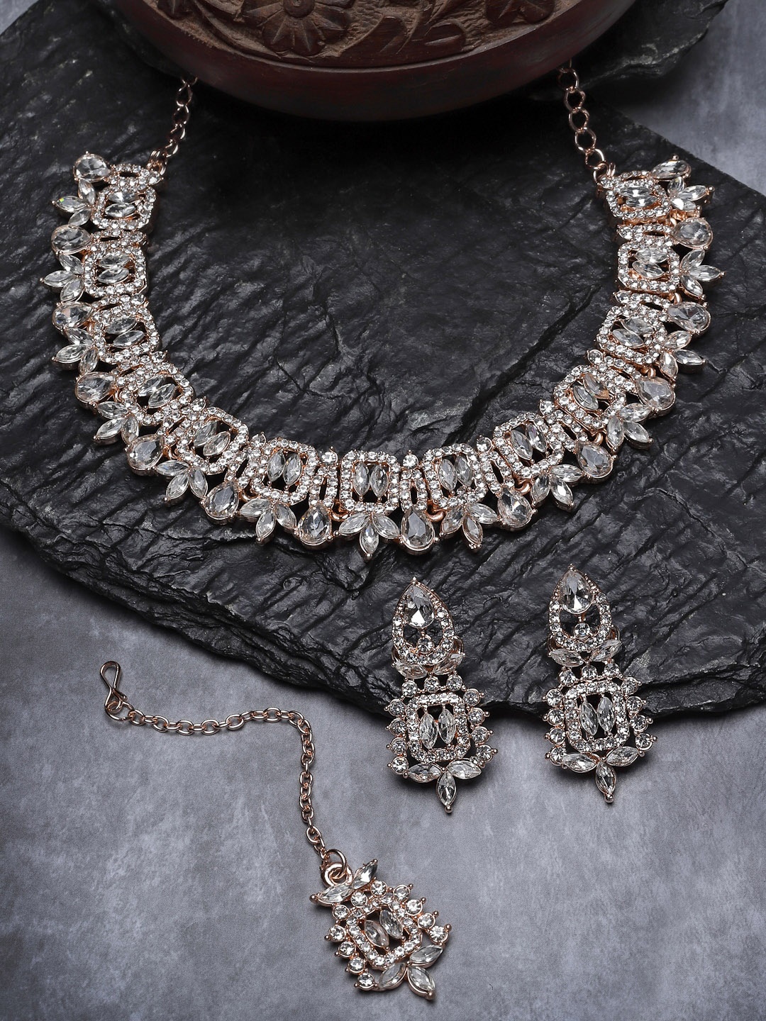 

Sukkhi Rose Gold-Plated AD-Studded Jewellery Set