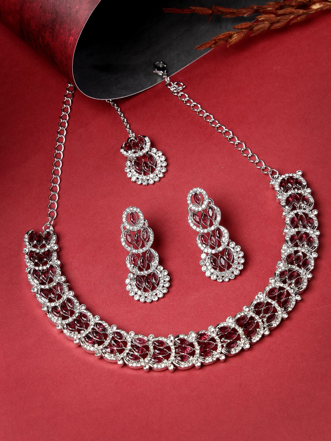 

Sukkhi Rhodium Plated & AD Studded Jewellery Set, Gold