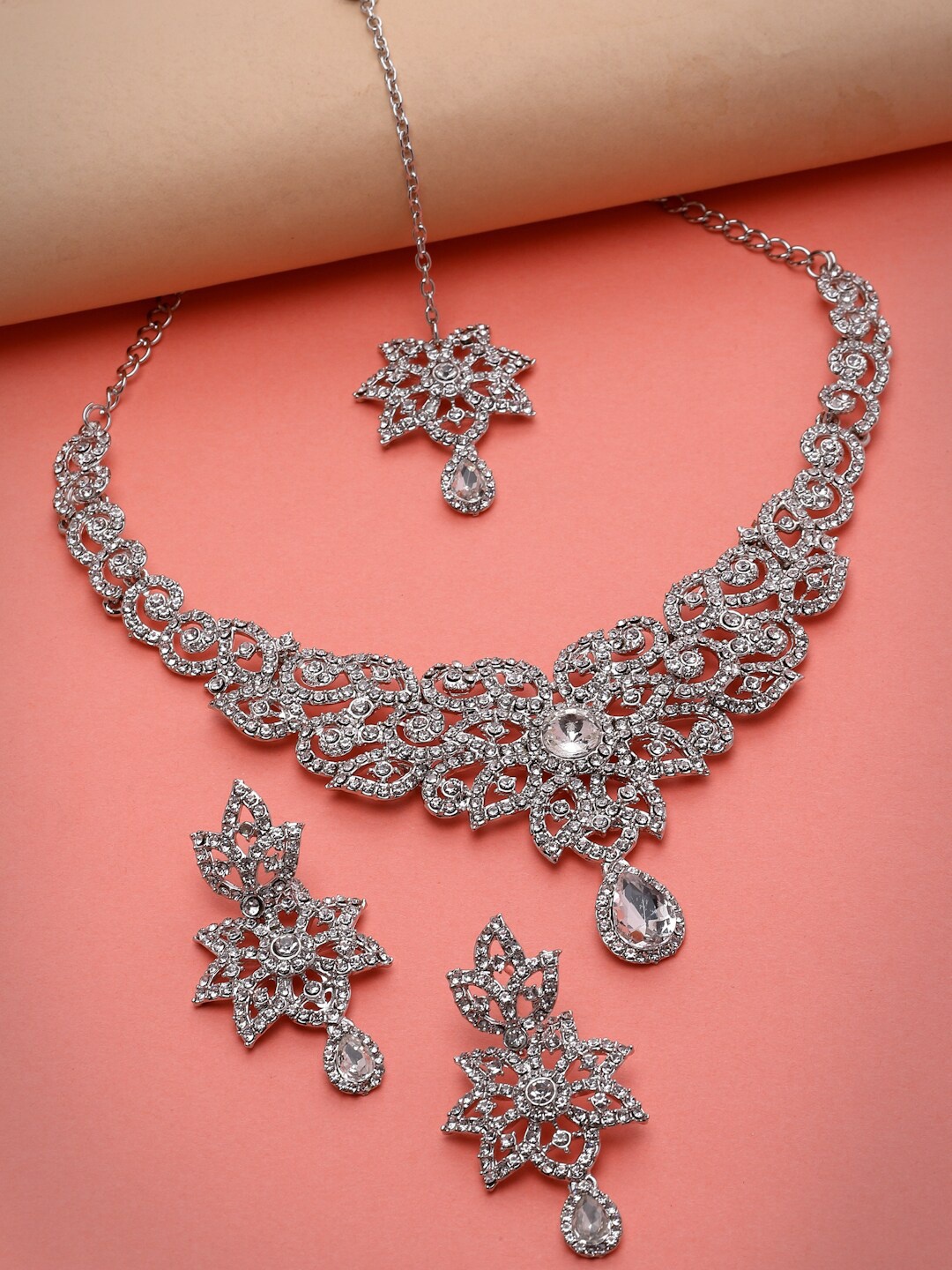 

Sukkhi Rhodium Plated & AD Studded Jewellery Set, Silver