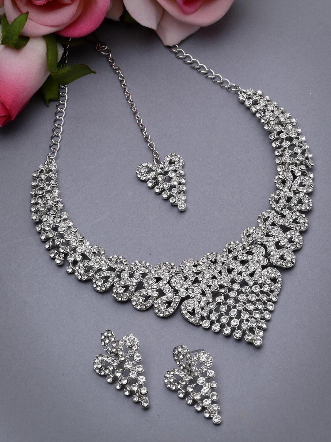 

Sukkhi Rhodium Plated & AD Studded Jewellery Set, Silver