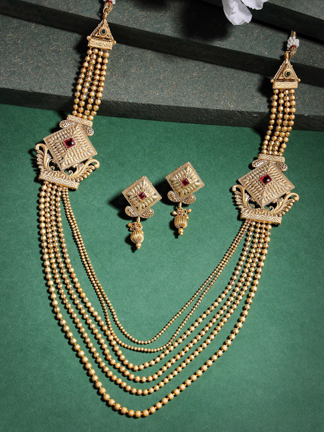 

Sukkhi Gold-Plated Kundan-Studded & Pearl Beaded Necklace With Earrings