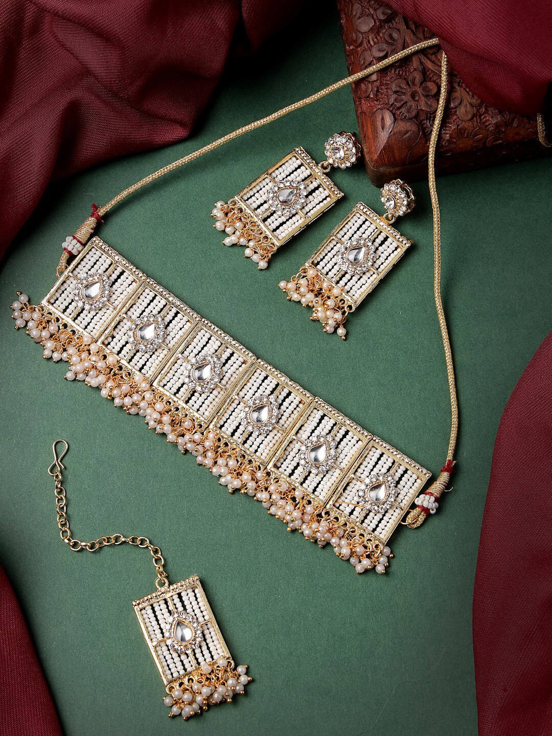 

Sukkhi Gold-Plated Necklace With Earrings And Maang Tika