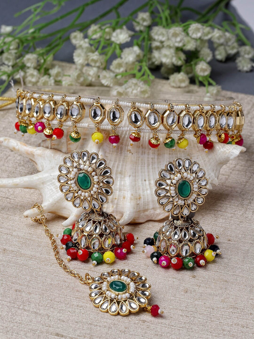 

Sukkhi Gold-Plated Kundan-Studded Necklace With Earrings And Maang Tika