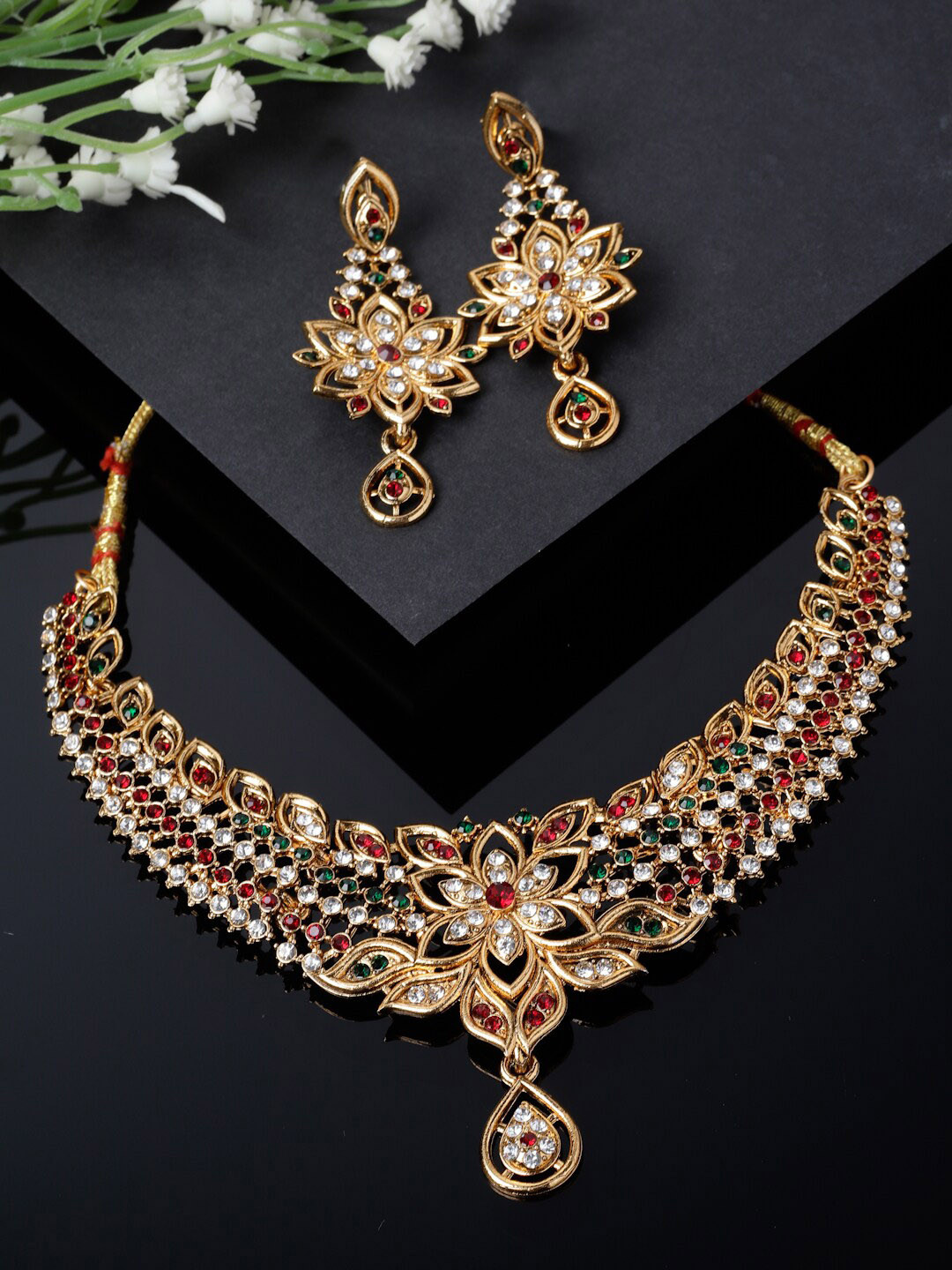 

Sukkhi Gold-Plated American Diamond -Studded Necklace With Earrings And Maang Tika