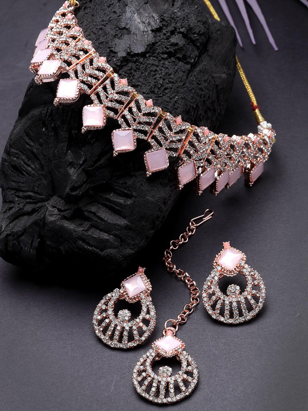 

Sukkhi Gold Plated AD Stone Studded & Beaded Jewellery Set, Pink