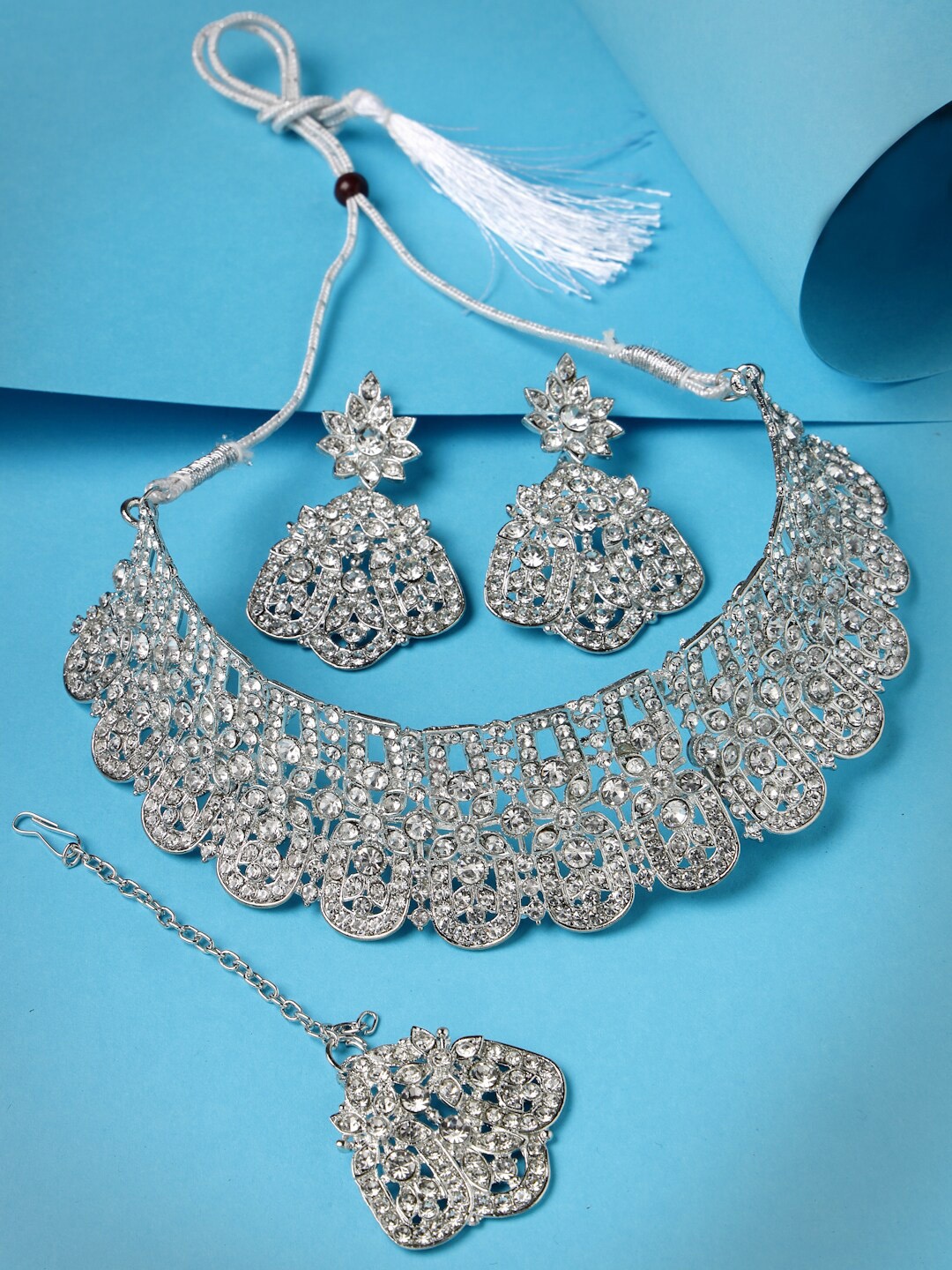 

Sukkhi Rhodium-Plated Stones-Studded Jewellery Set, Silver