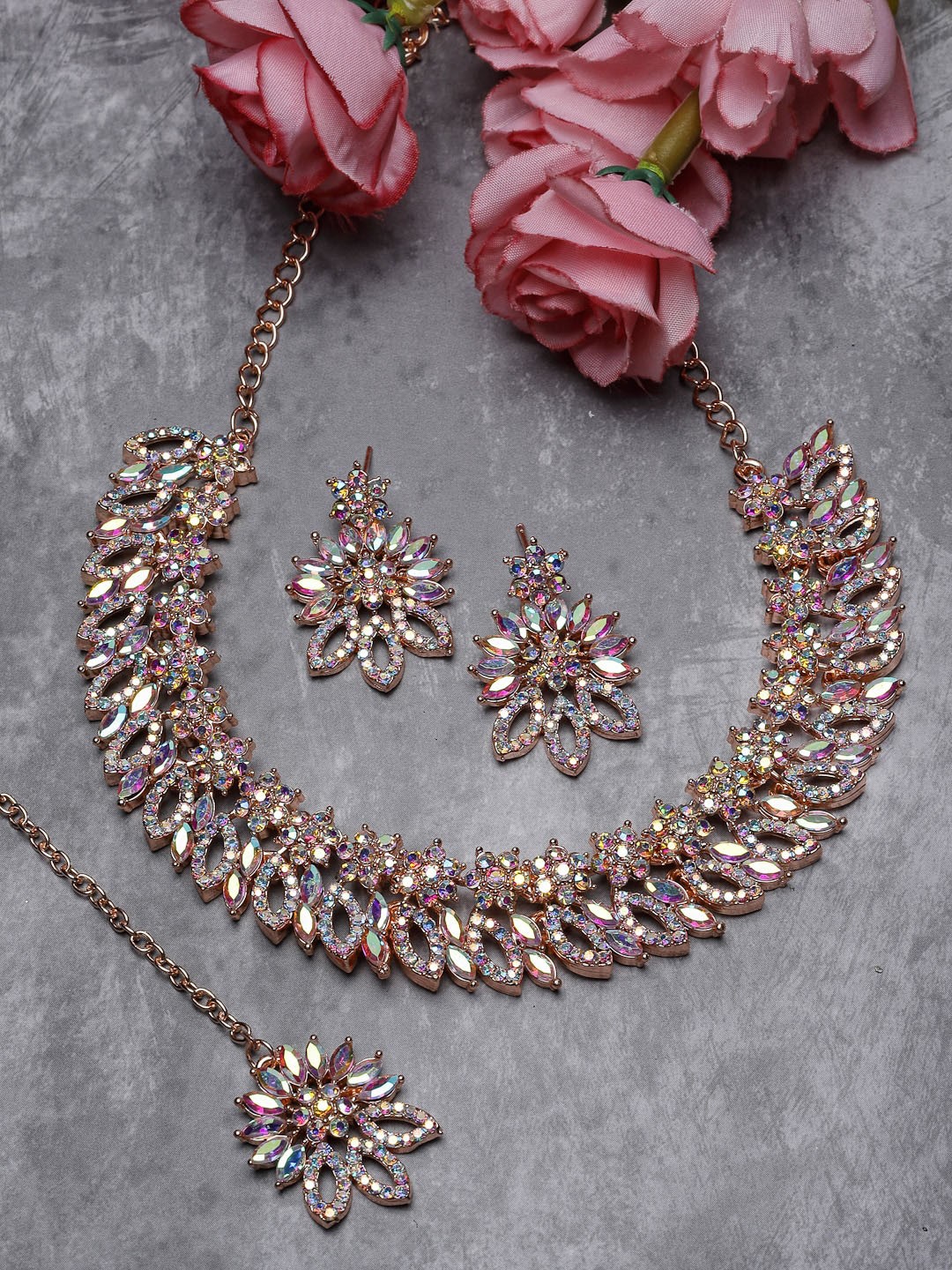 

Sukkhi Rose Gold-Plated Stones-Studded Jewellery Set