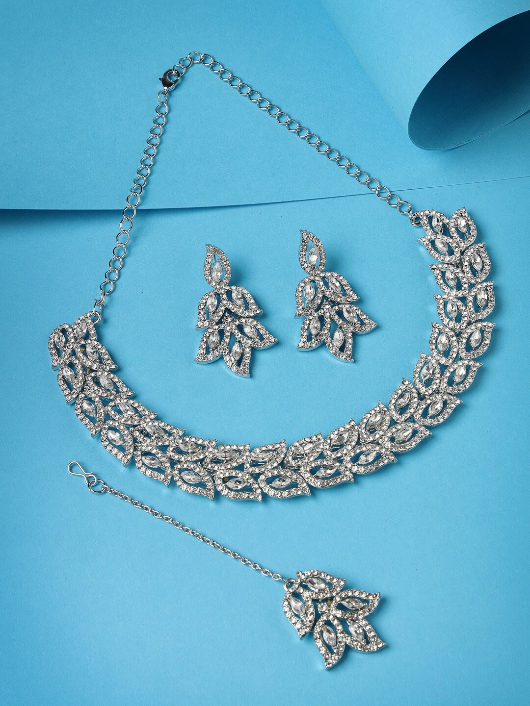 

Sukkhi Rhodium-Plated American Diamond-Studded Jewellery Set, Silver