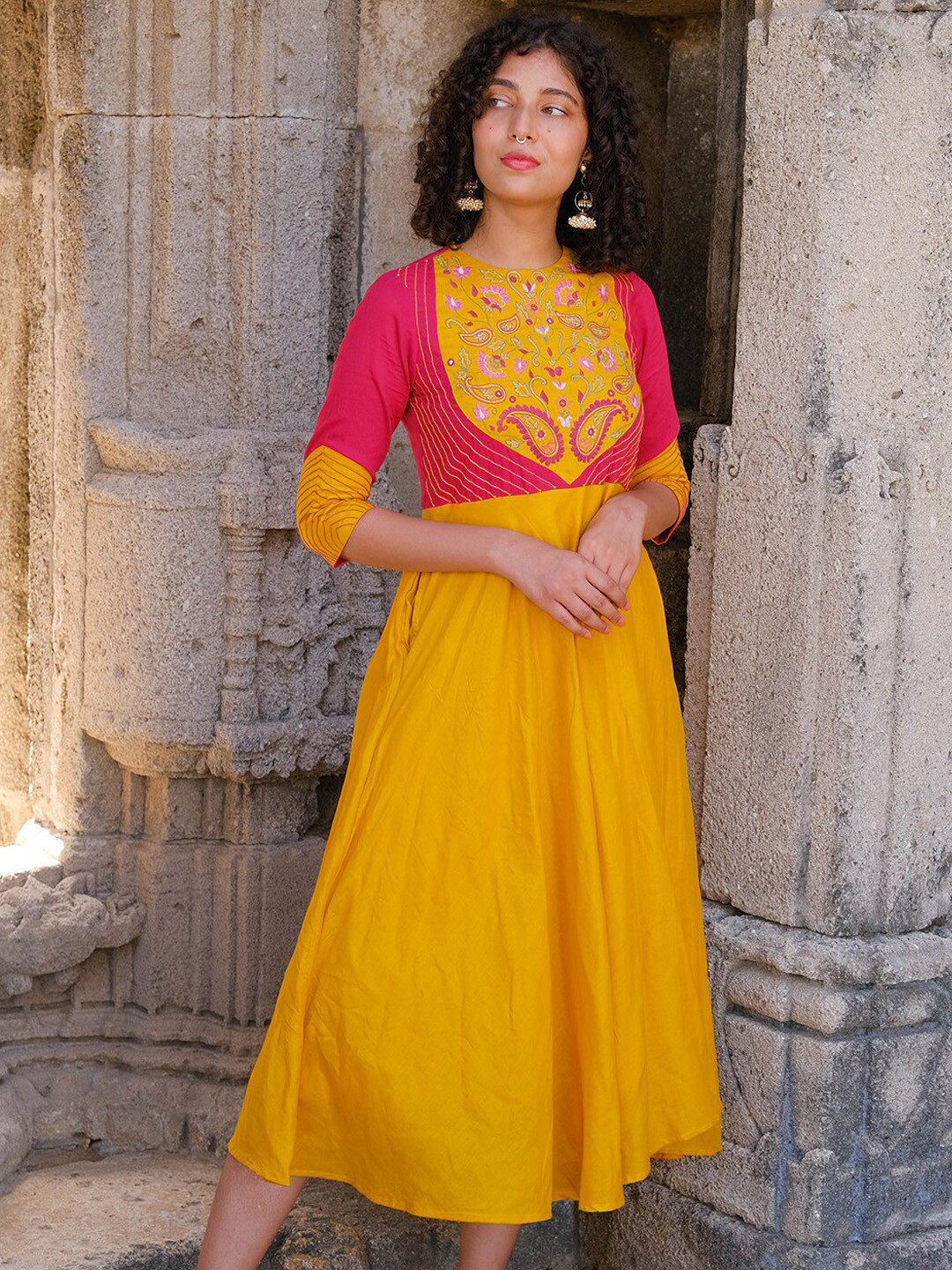 

OKHAI Solana Embroidered Pure Cotton Maxi Dress, Yellow
