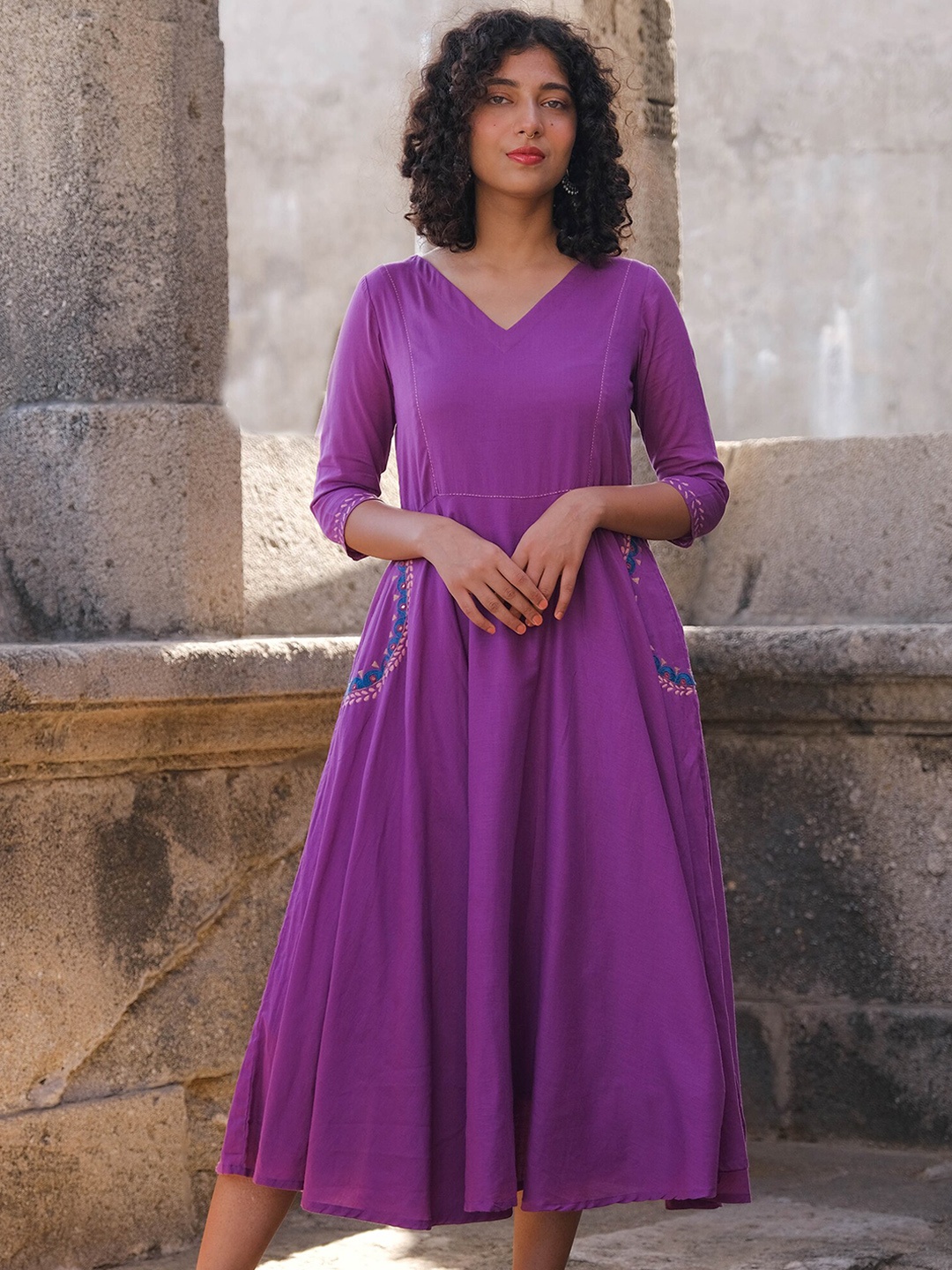 

OKHAI Magical Amethyst Embroidered Pure Cotton Maxi Dress, Purple