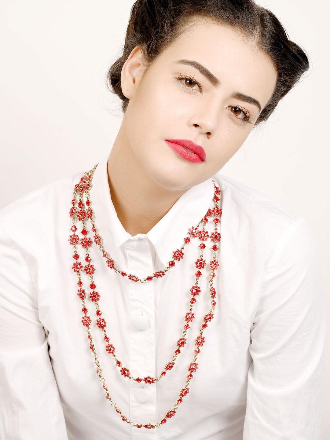 

ODETTE Gold-Plated Layered Necklace, Red