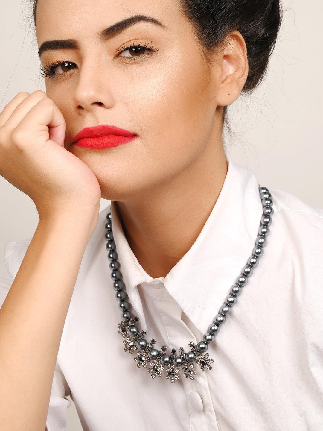 

ODETTE Brass-Plated Necklace, Grey