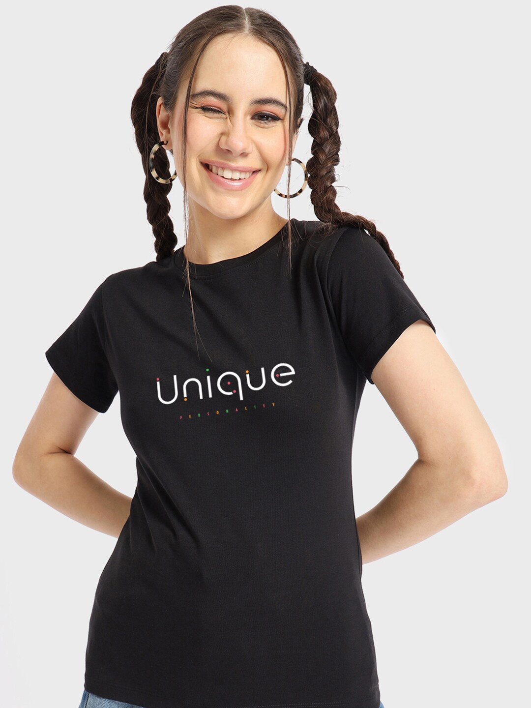 Bewakoof Black Typography Printed Round Neck Pure Cotton T-shirt