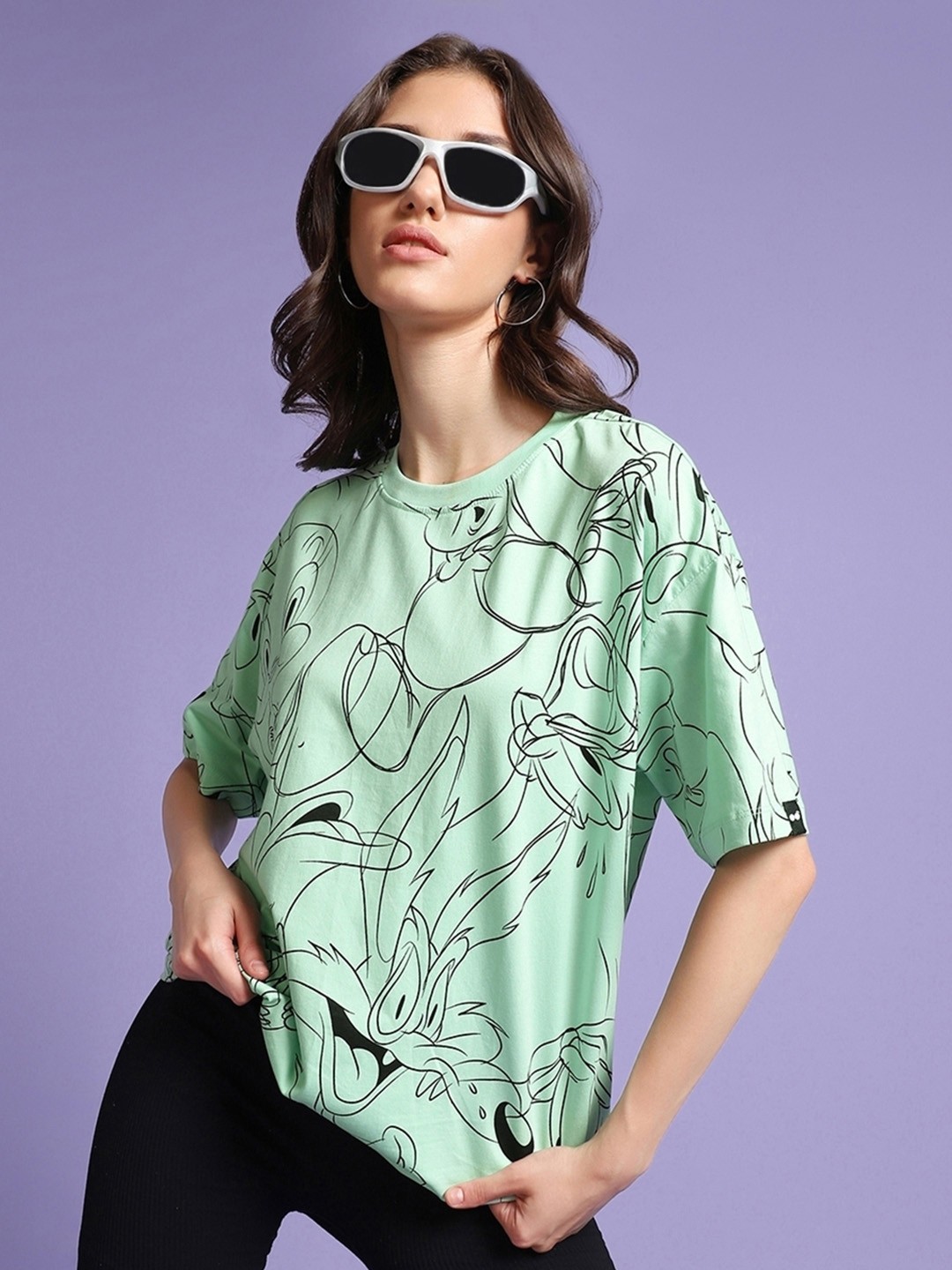 

Bewakoof Printed Oversized Pure Cotton T-shirt, Green